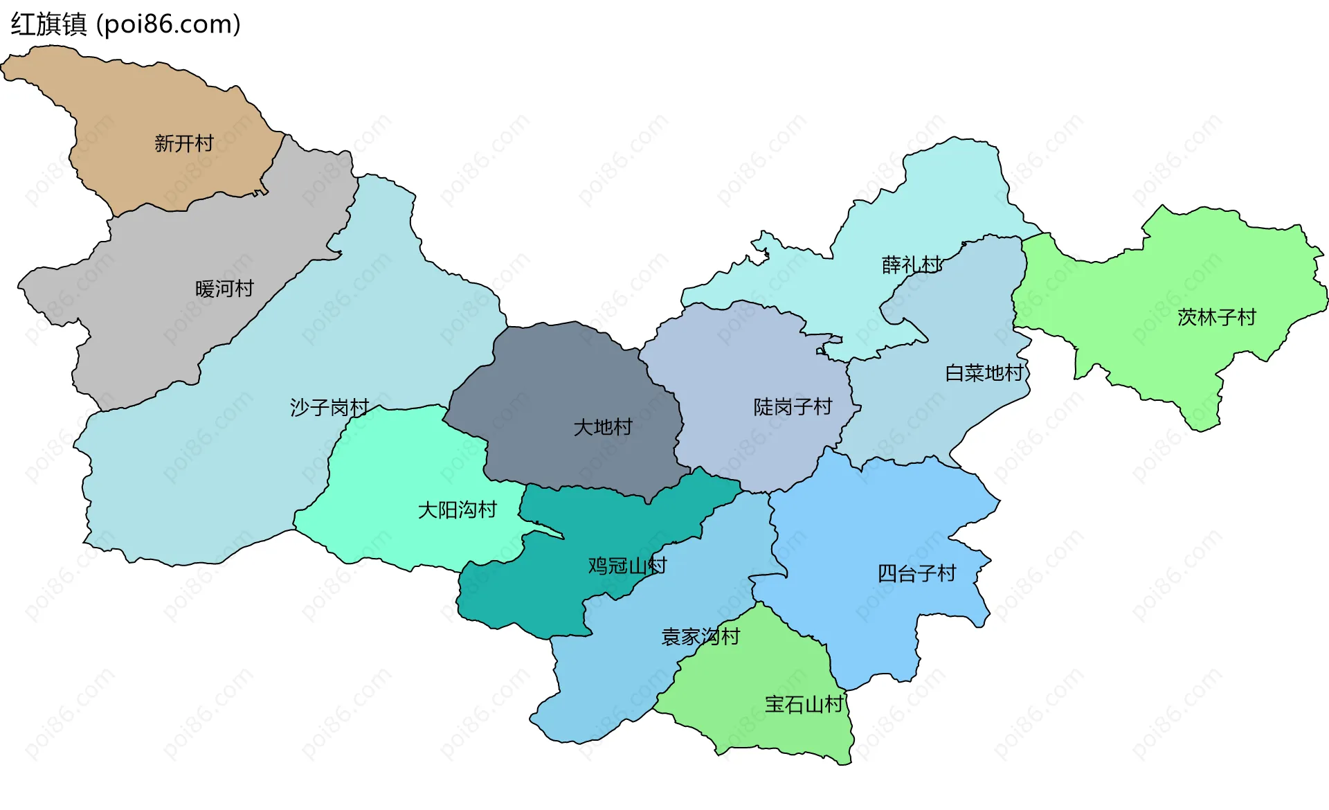 红旗镇边界地图(五级行政区划)