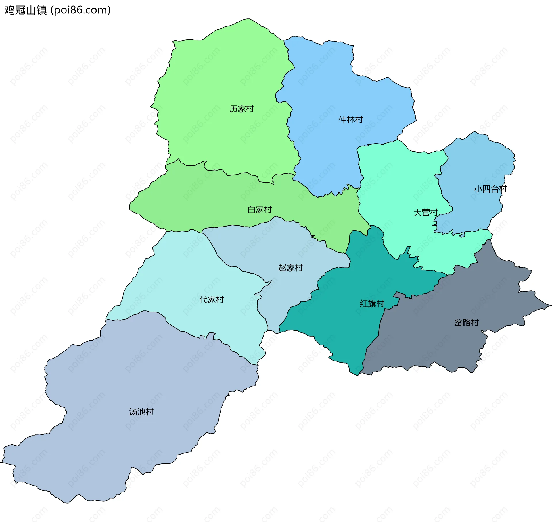 鸡冠山镇边界地图(五级行政区划)
