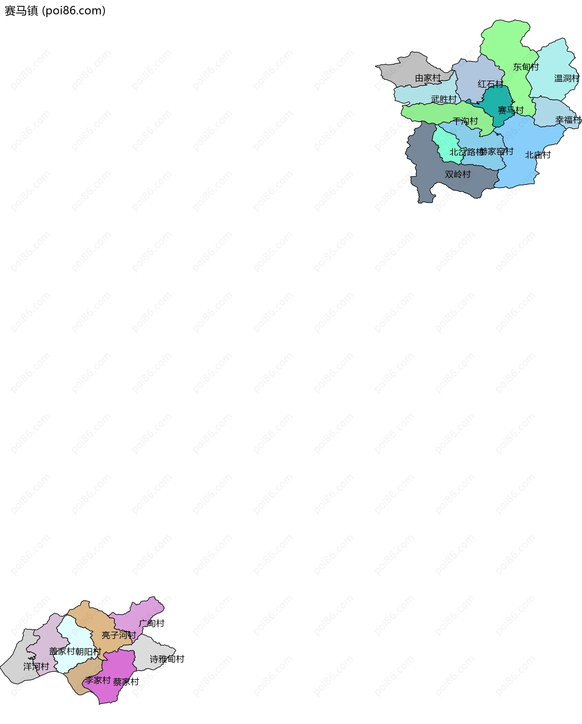 赛马镇边界地图(五级行政区划)