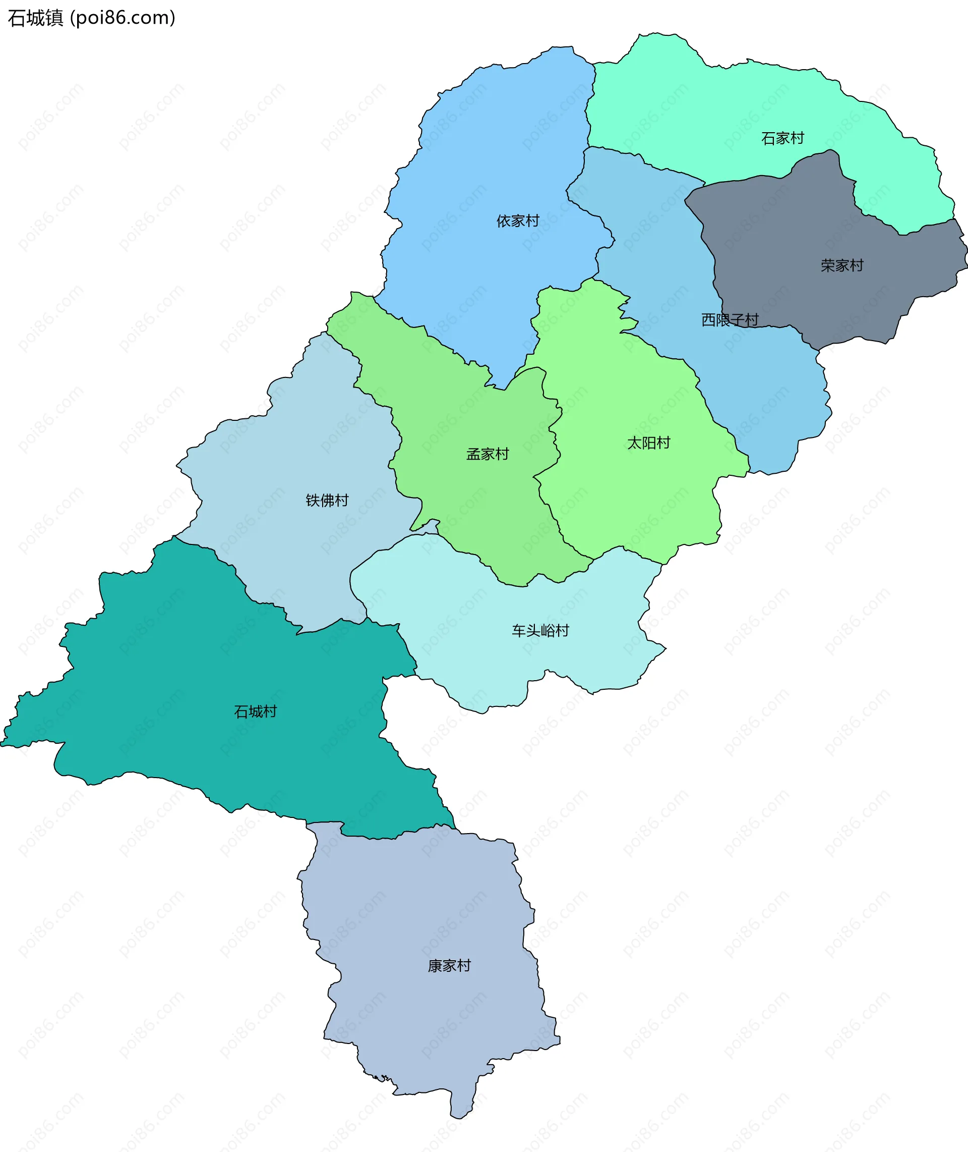 石城镇边界地图(五级行政区划)