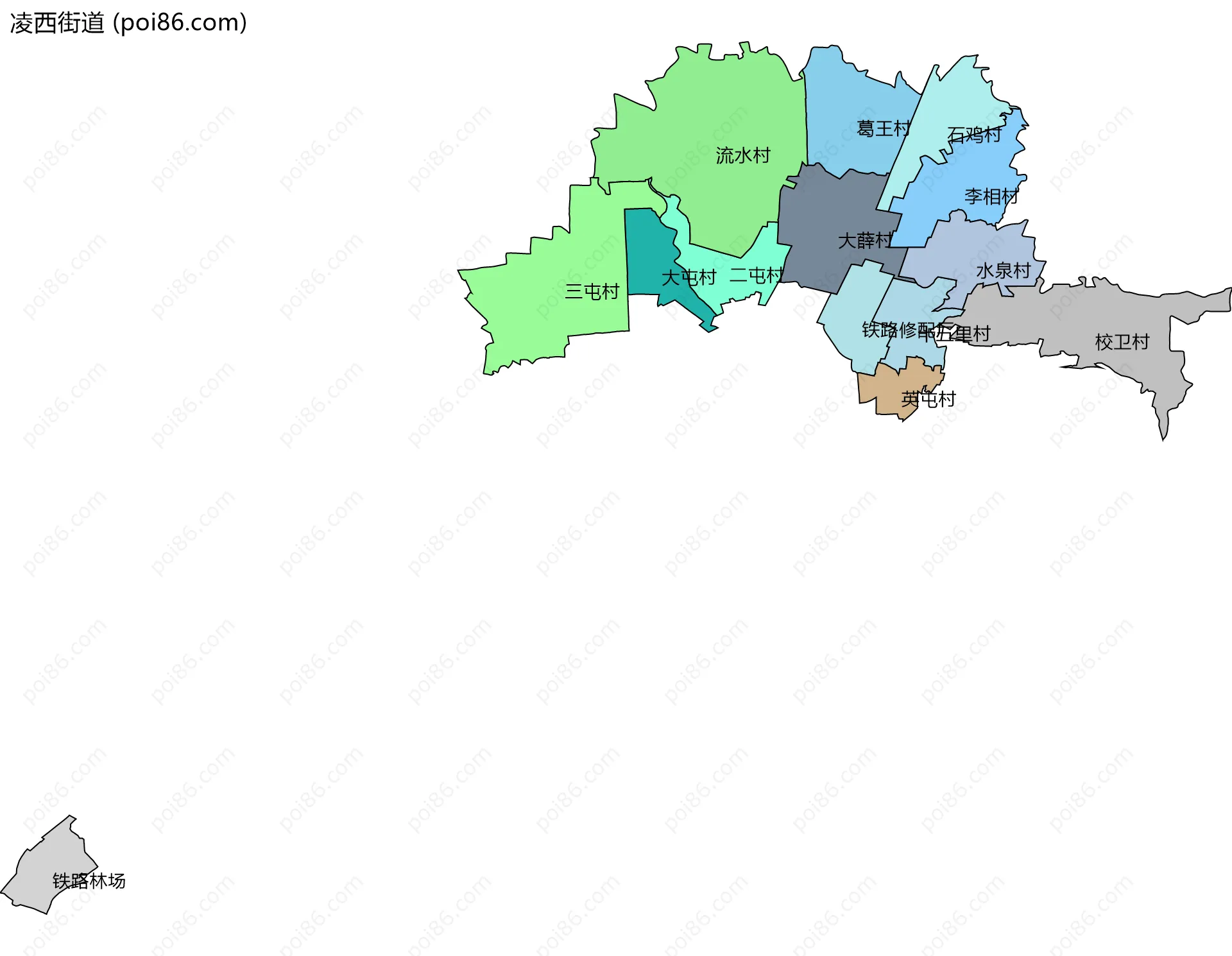 凌西街道边界地图(五级行政区划)