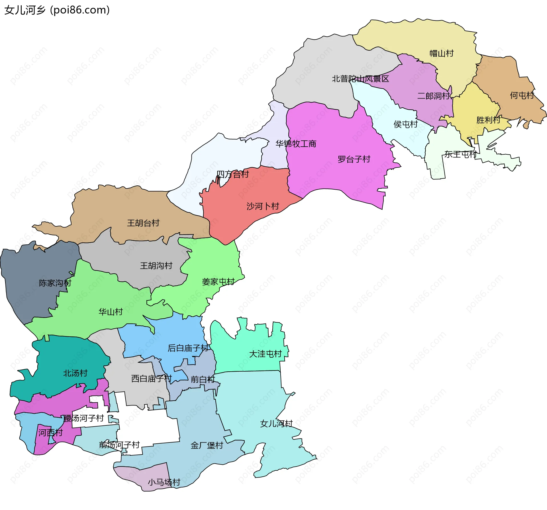 女儿河乡边界地图(五级行政区划)