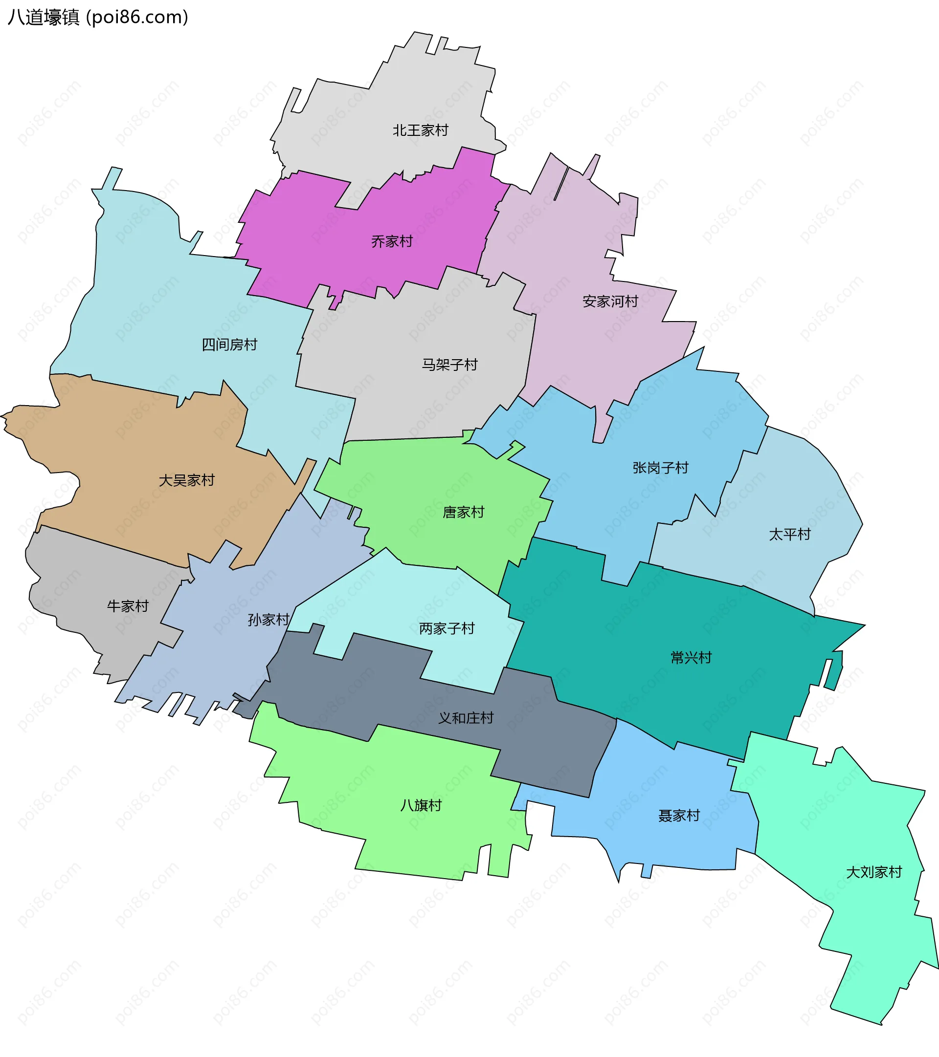 八道壕镇边界地图(五级行政区划)