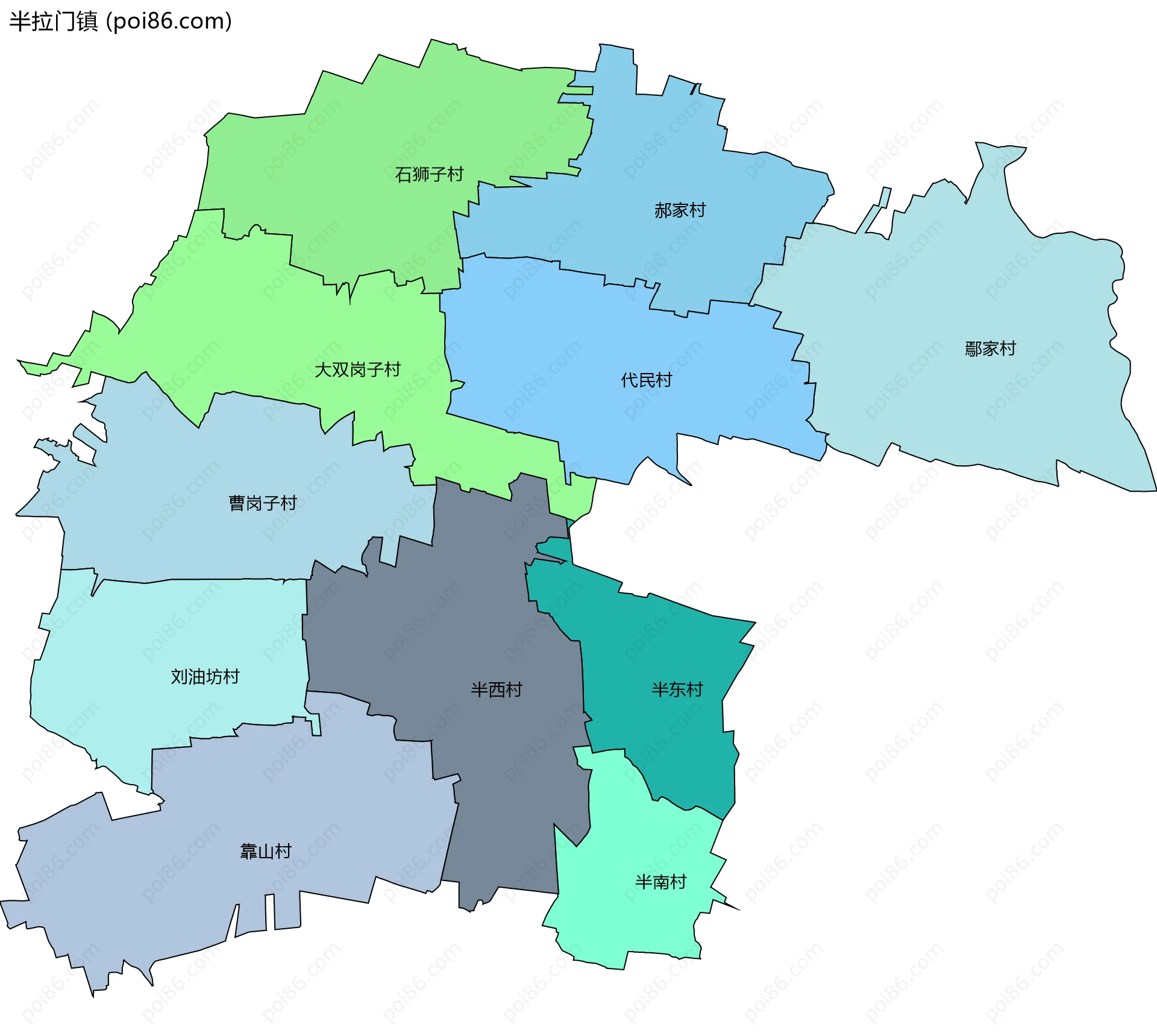 半拉门镇边界地图(五级行政区划)