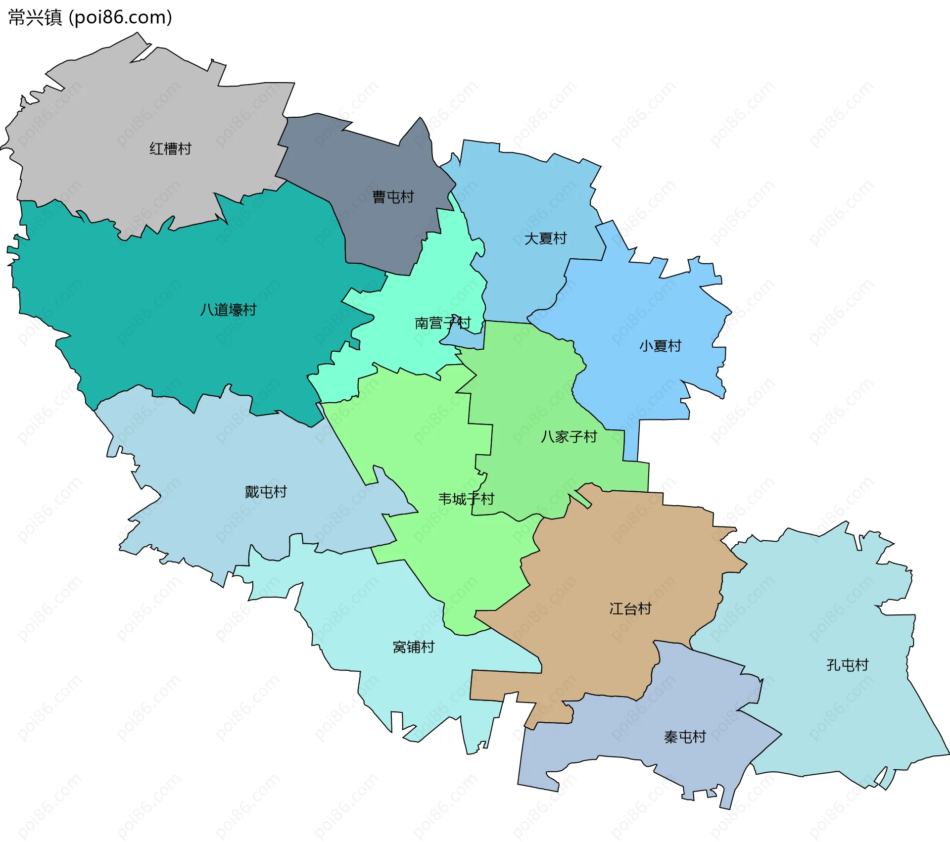 常兴镇边界地图(五级行政区划)