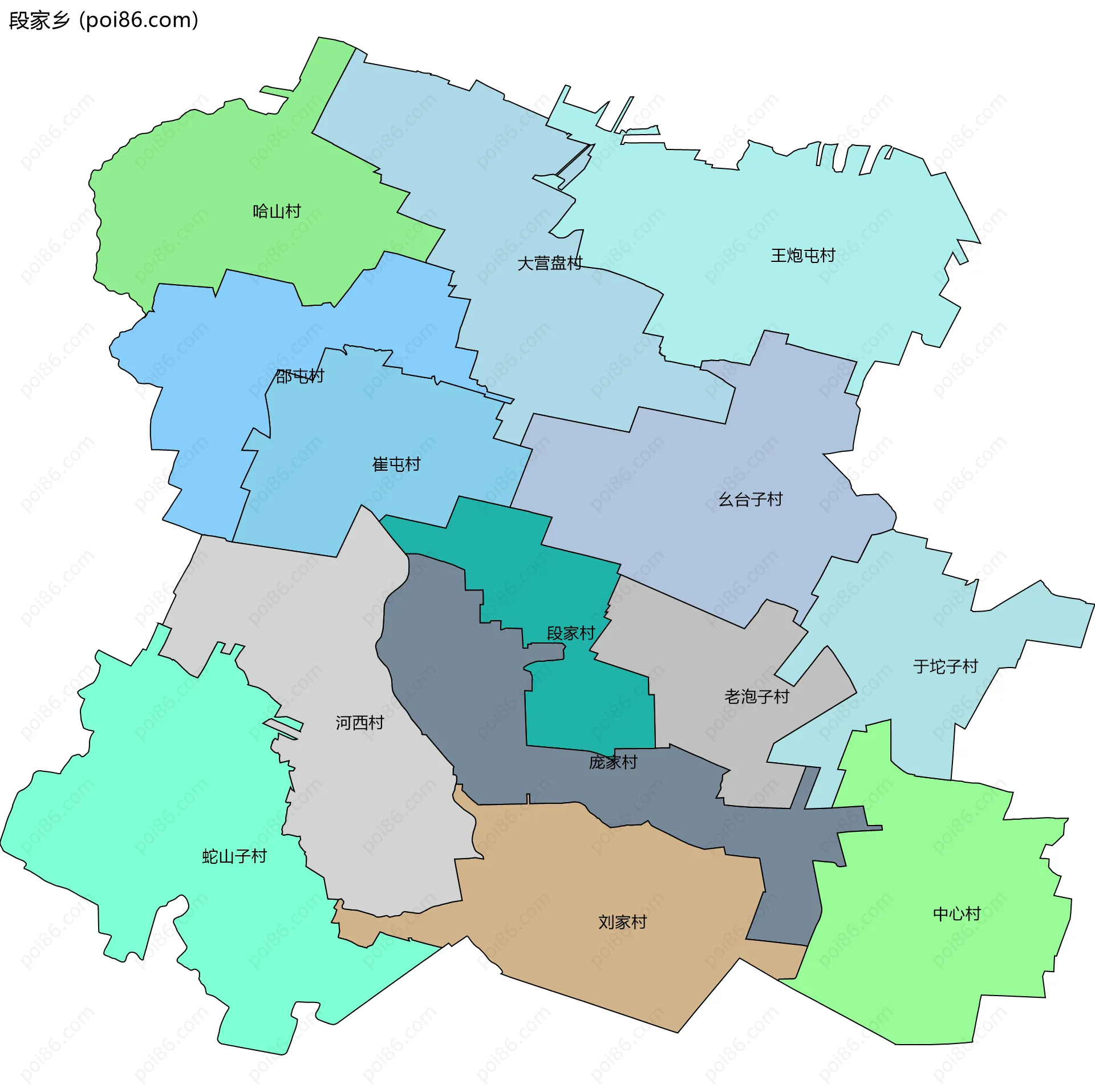 段家乡边界地图(五级行政区划)