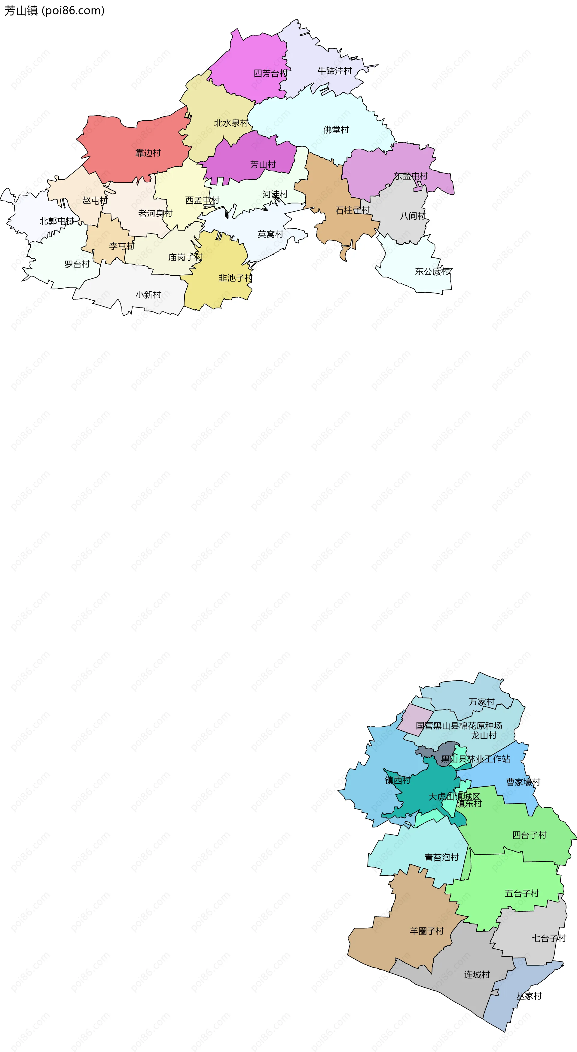芳山镇边界地图(五级行政区划)