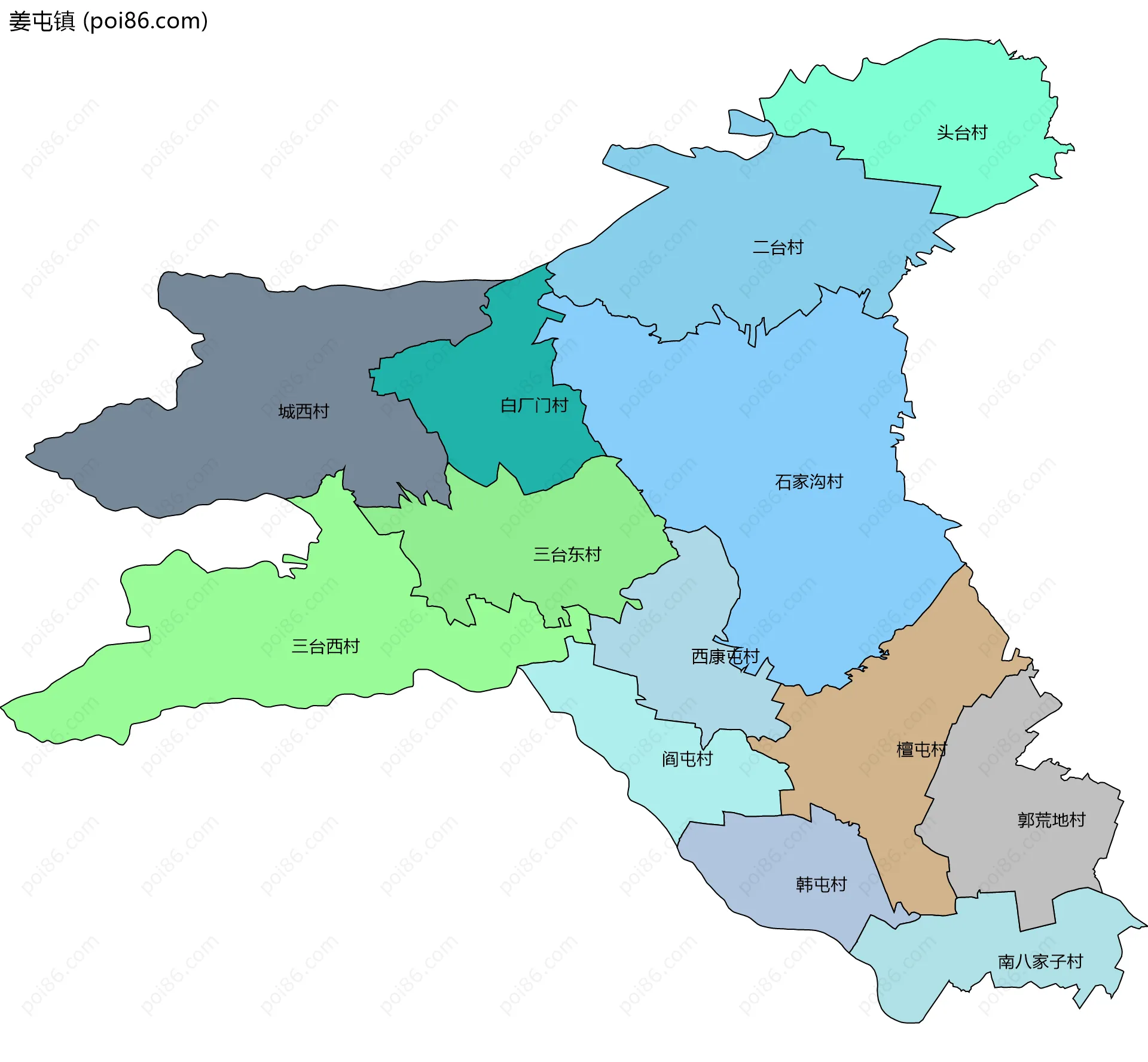 姜屯镇边界地图(五级行政区划)