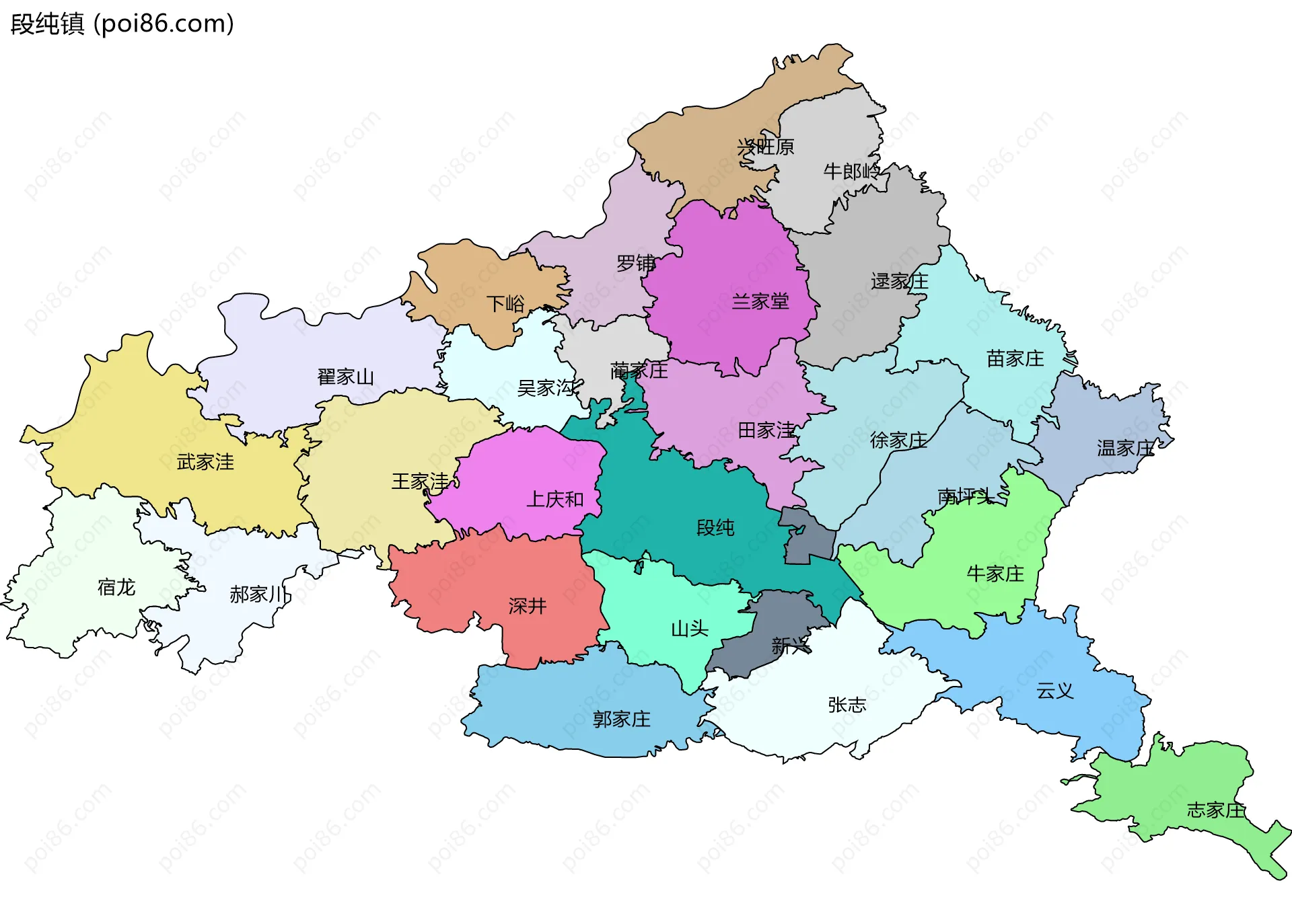 段纯镇边界地图(五级行政区划)