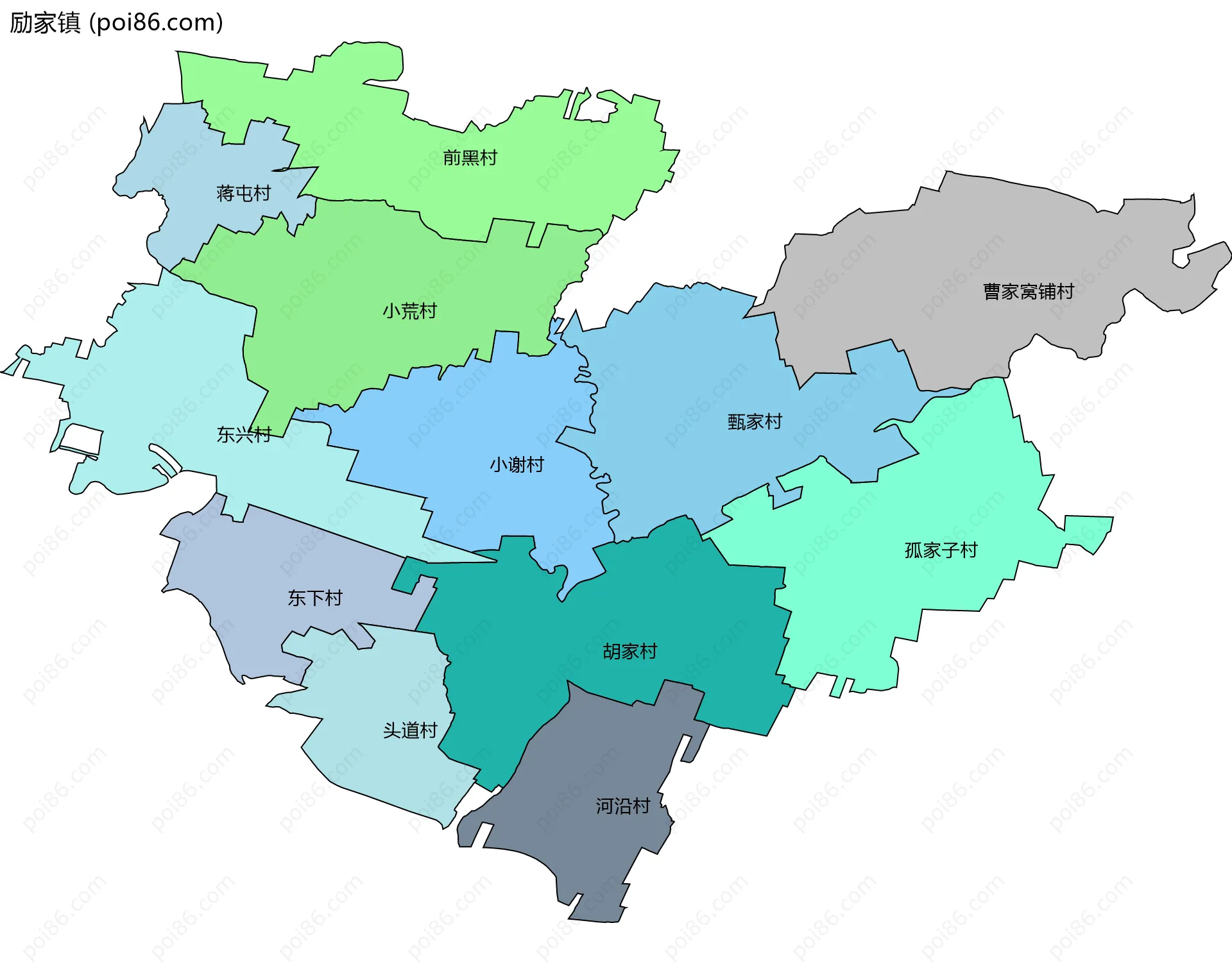励家镇边界地图(五级行政区划)