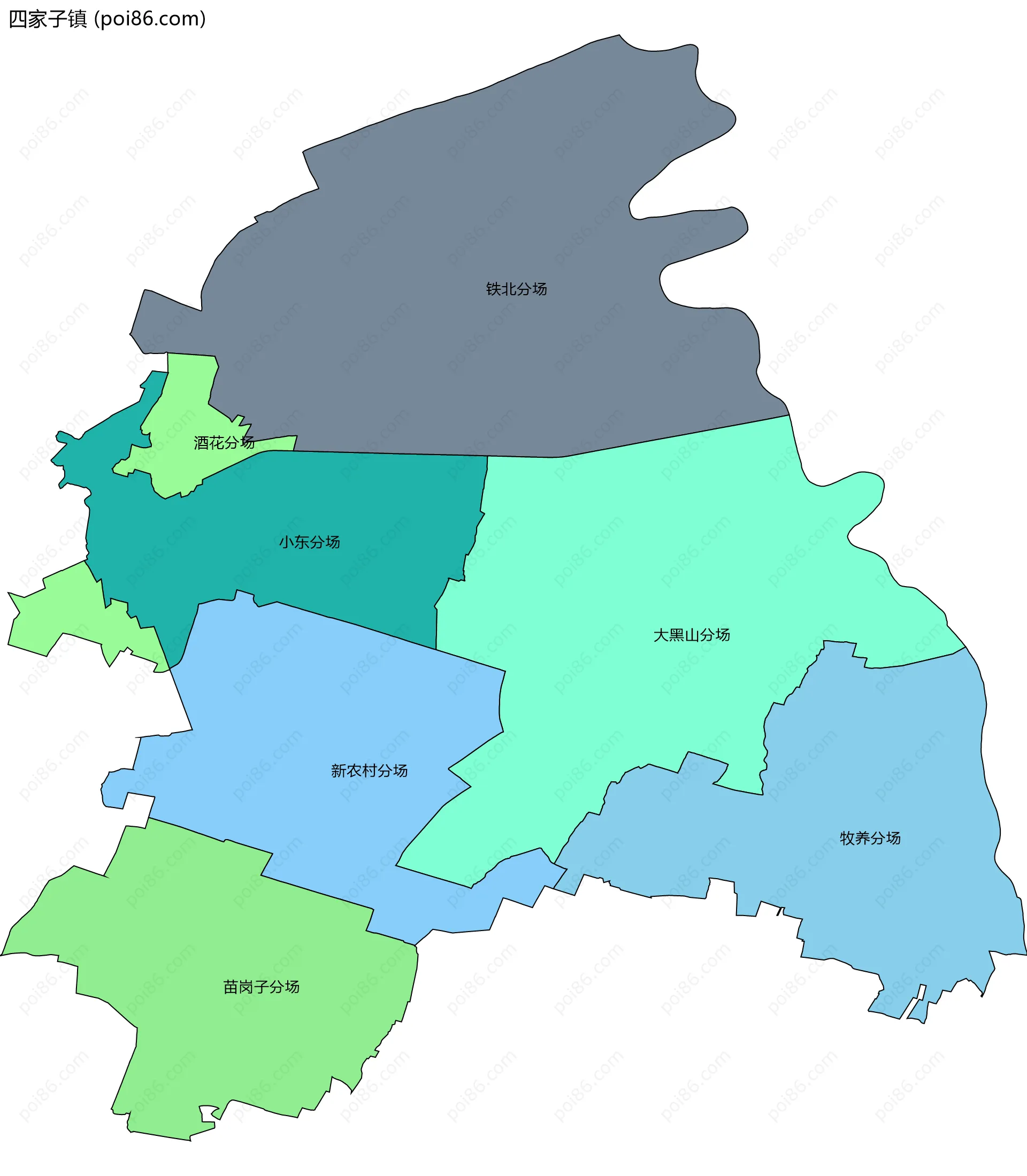 四家子镇边界地图(五级行政区划)