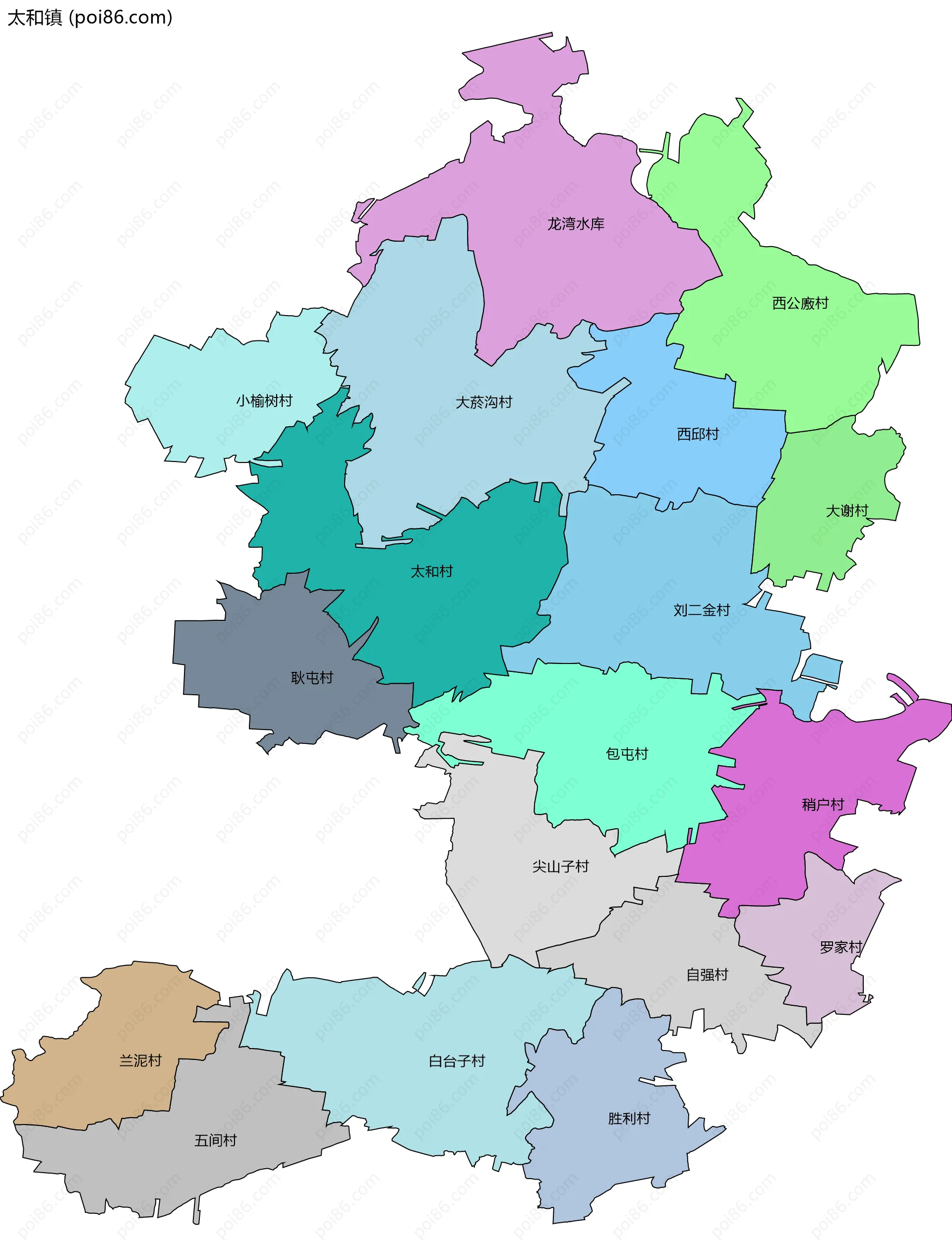 太和镇边界地图(五级行政区划)