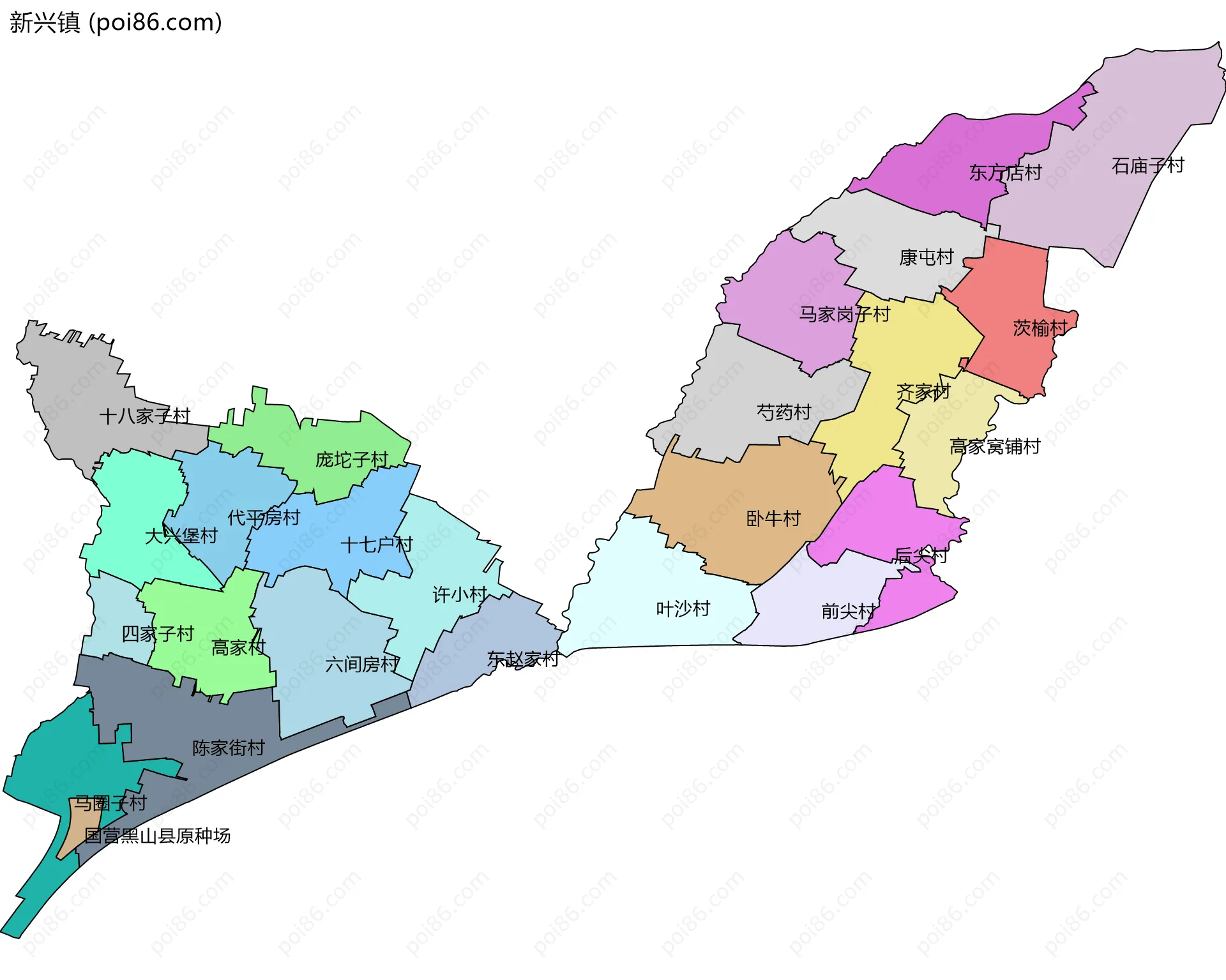 新兴镇边界地图(五级行政区划)
