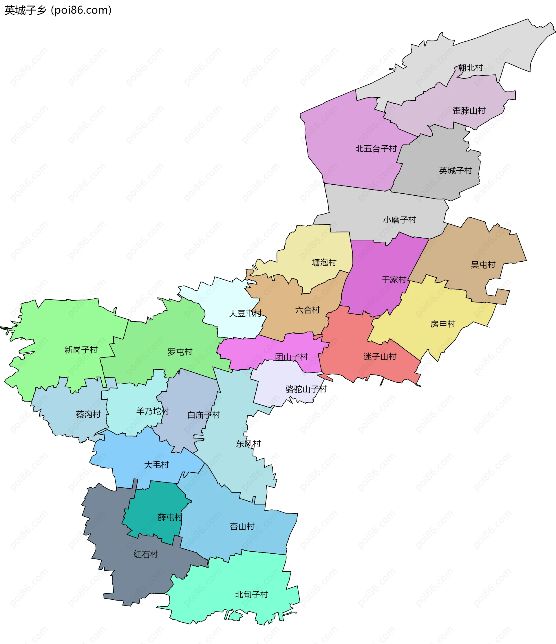 英城子乡边界地图(五级行政区划)