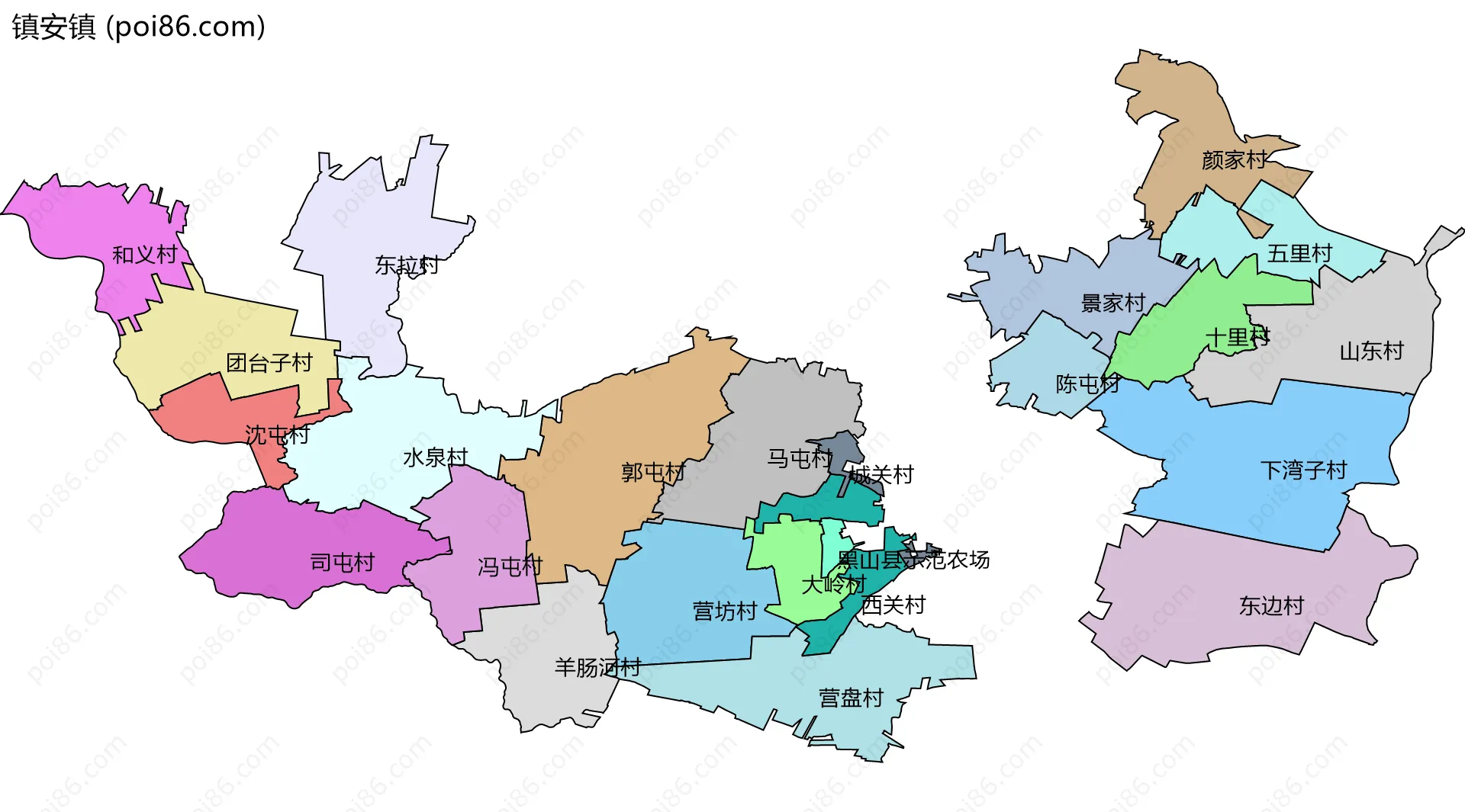 镇安镇边界地图(五级行政区划)
