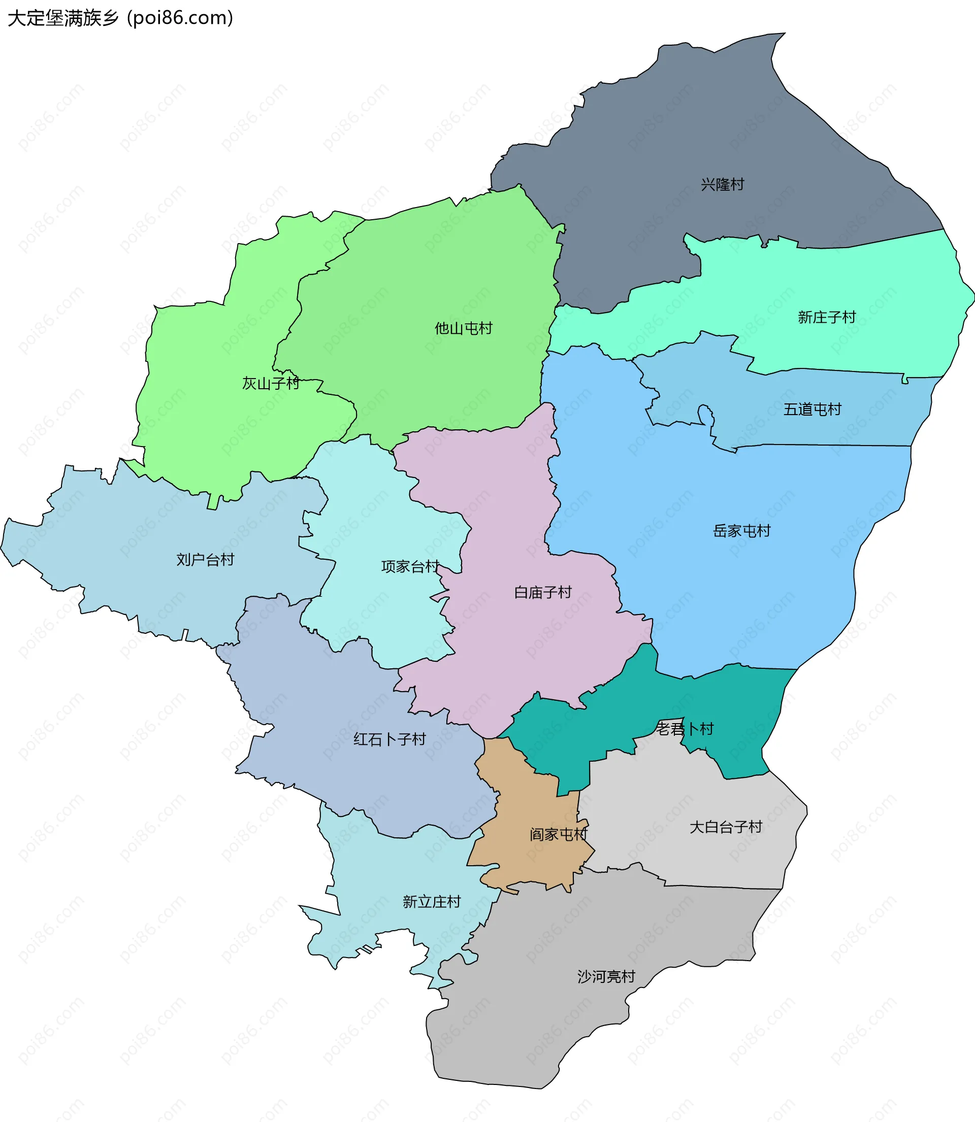 大定堡满族乡边界地图(五级行政区划)