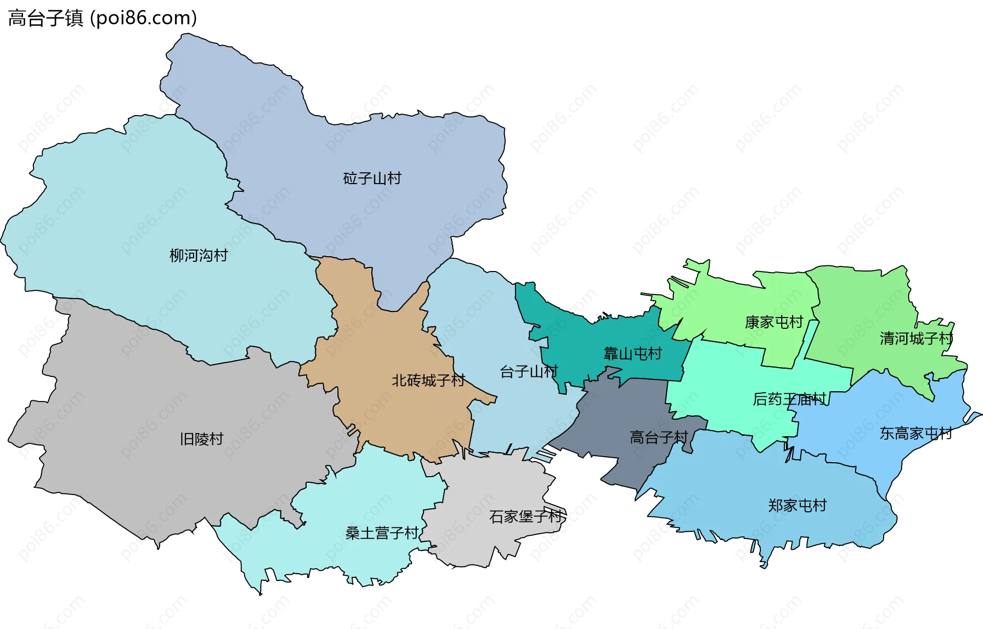 高台子镇边界地图(五级行政区划)