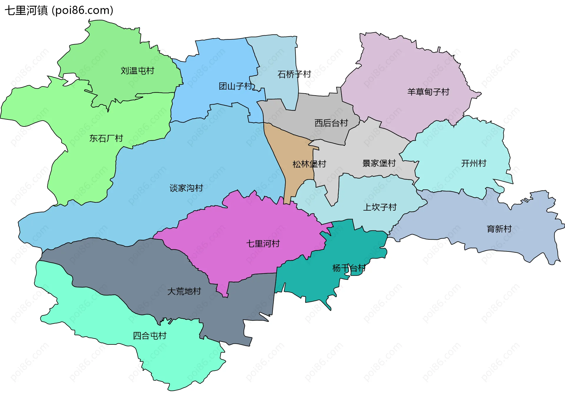 七里河镇边界地图(五级行政区划)