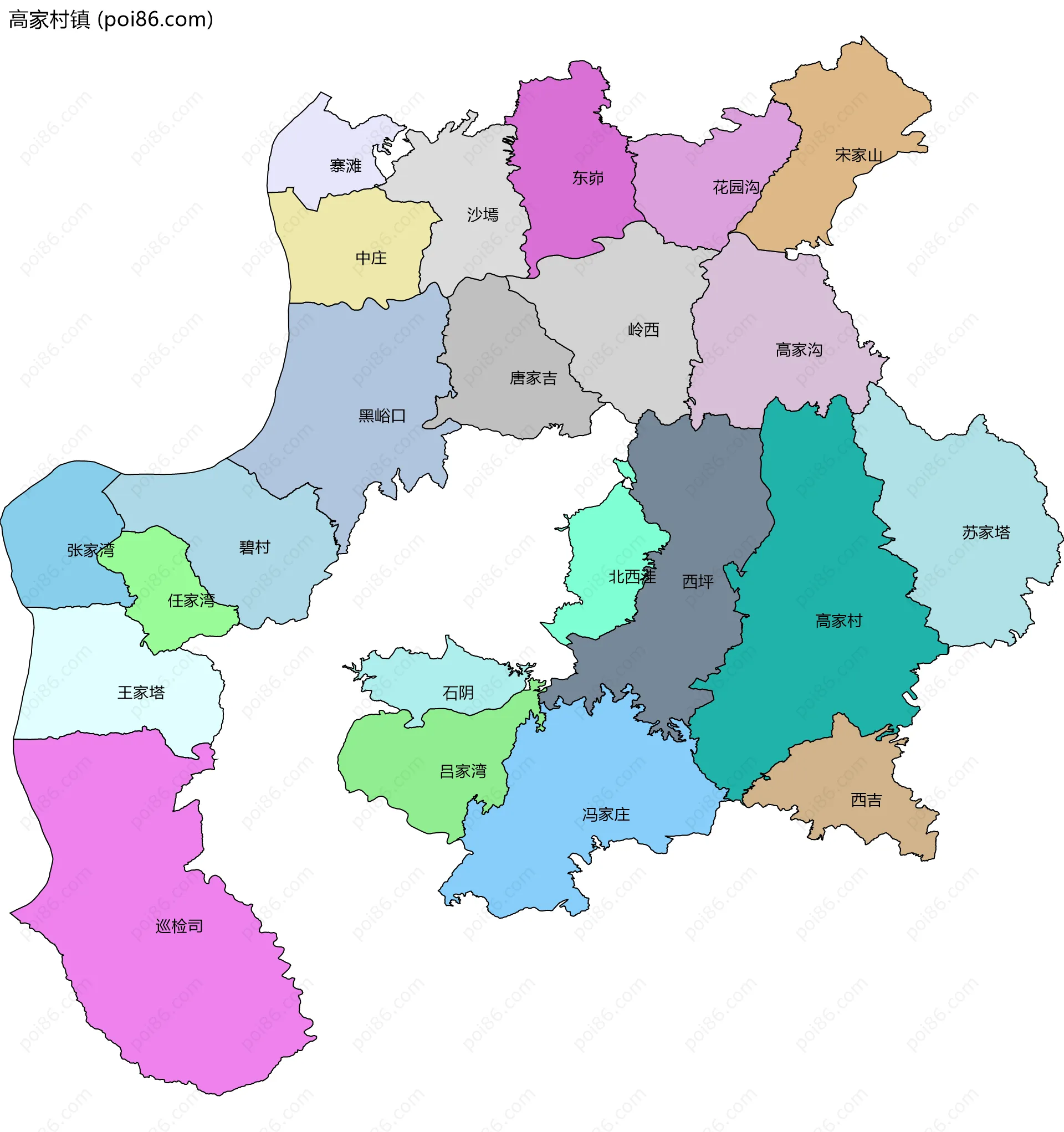 高家村镇边界地图(五级行政区划)