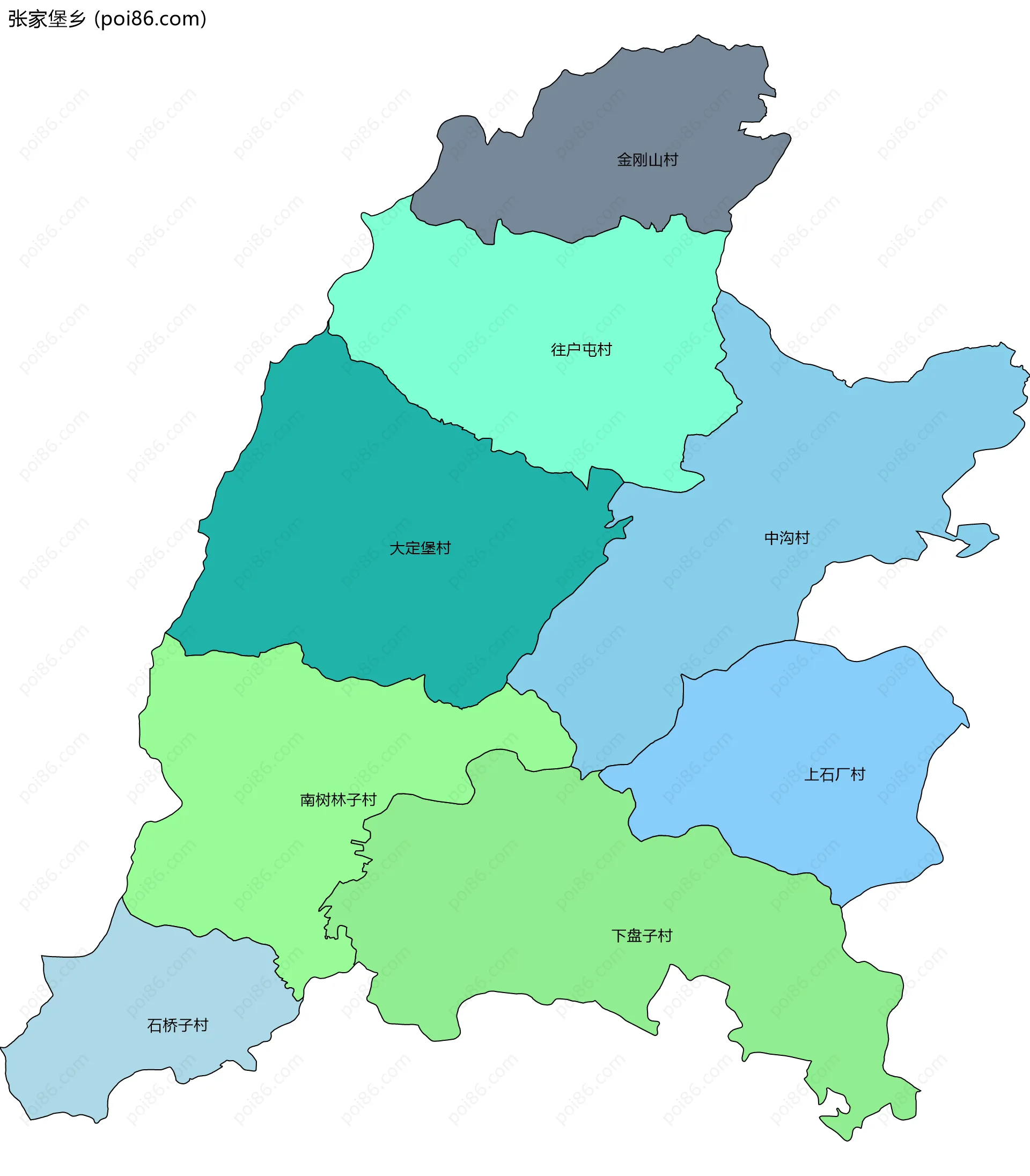 张家堡乡边界地图(五级行政区划)