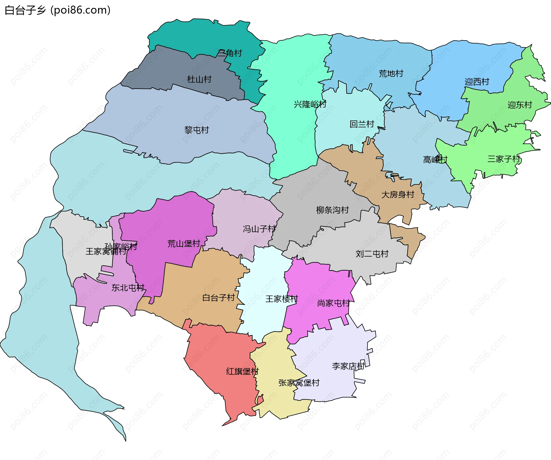 白台子乡边界地图(五级行政区划)