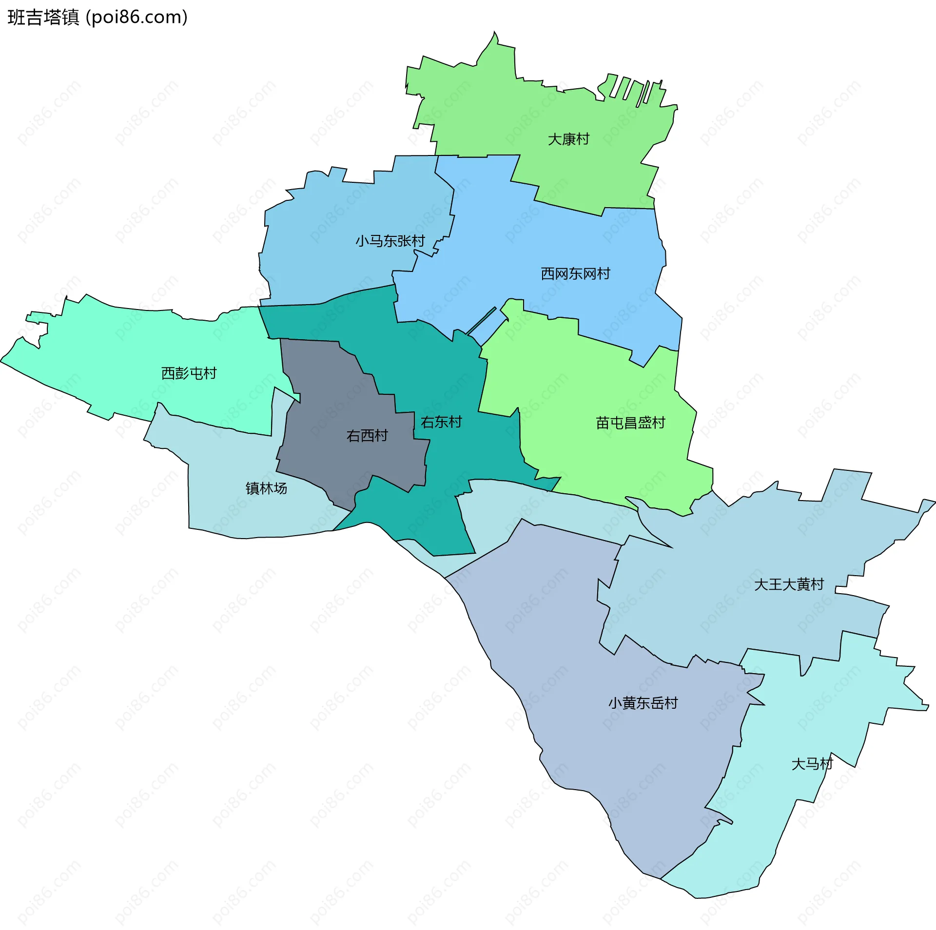 班吉塔镇边界地图(五级行政区划)