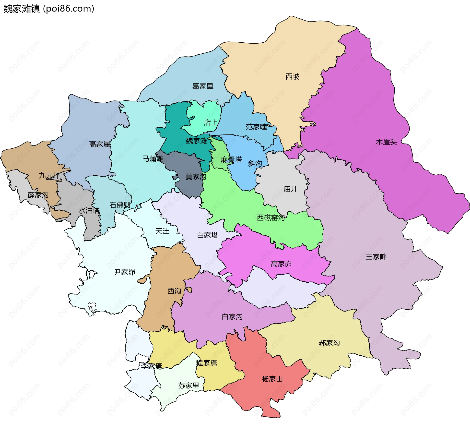 魏家滩镇边界地图(五级行政区划)