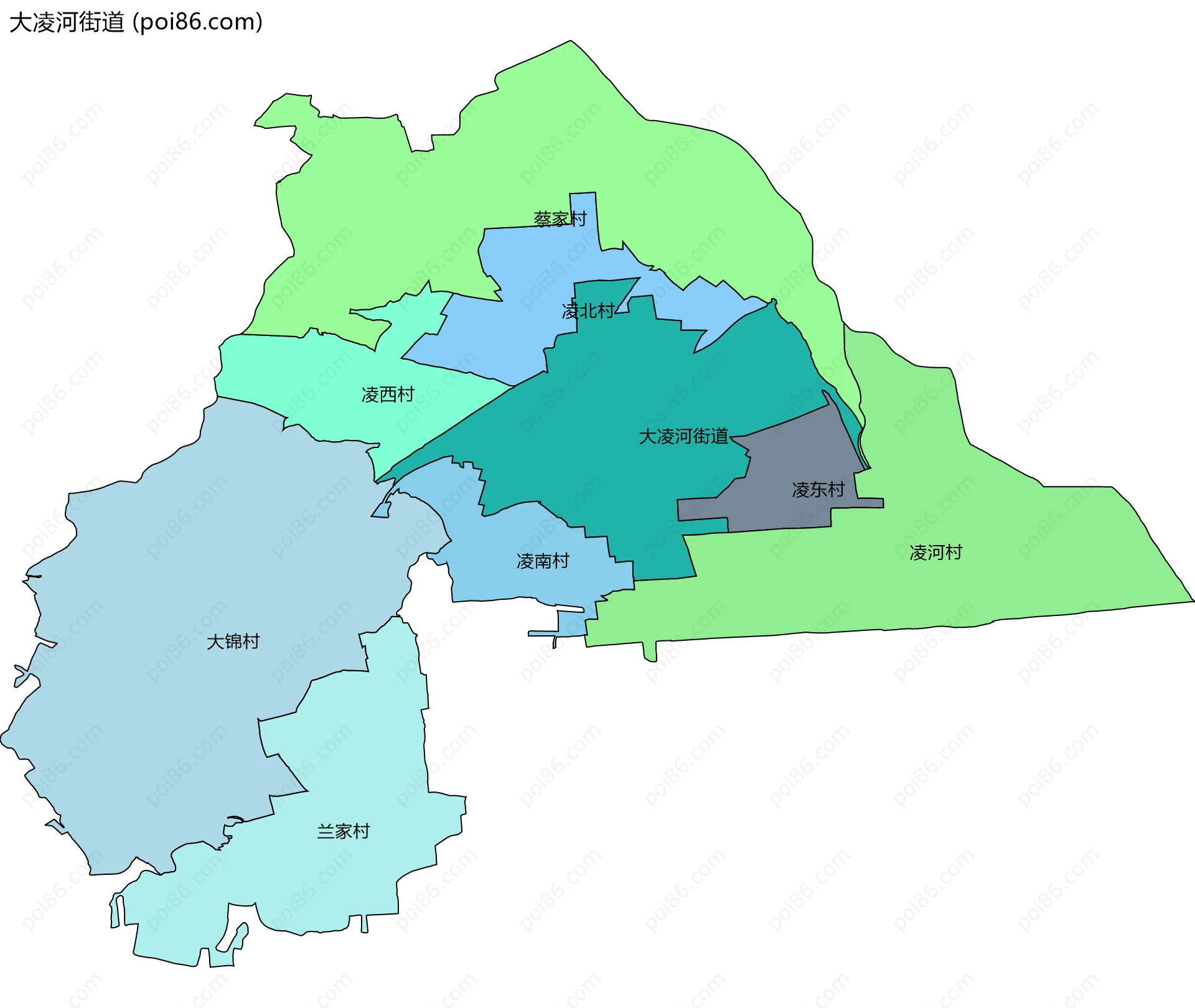 大凌河街道边界地图(五级行政区划)