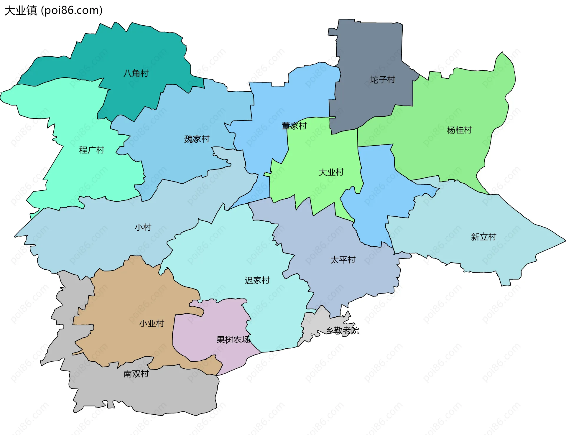 大业镇边界地图(五级行政区划)