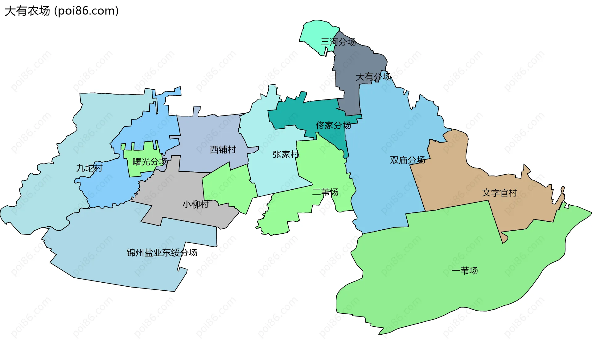 大有农场边界地图(五级行政区划)