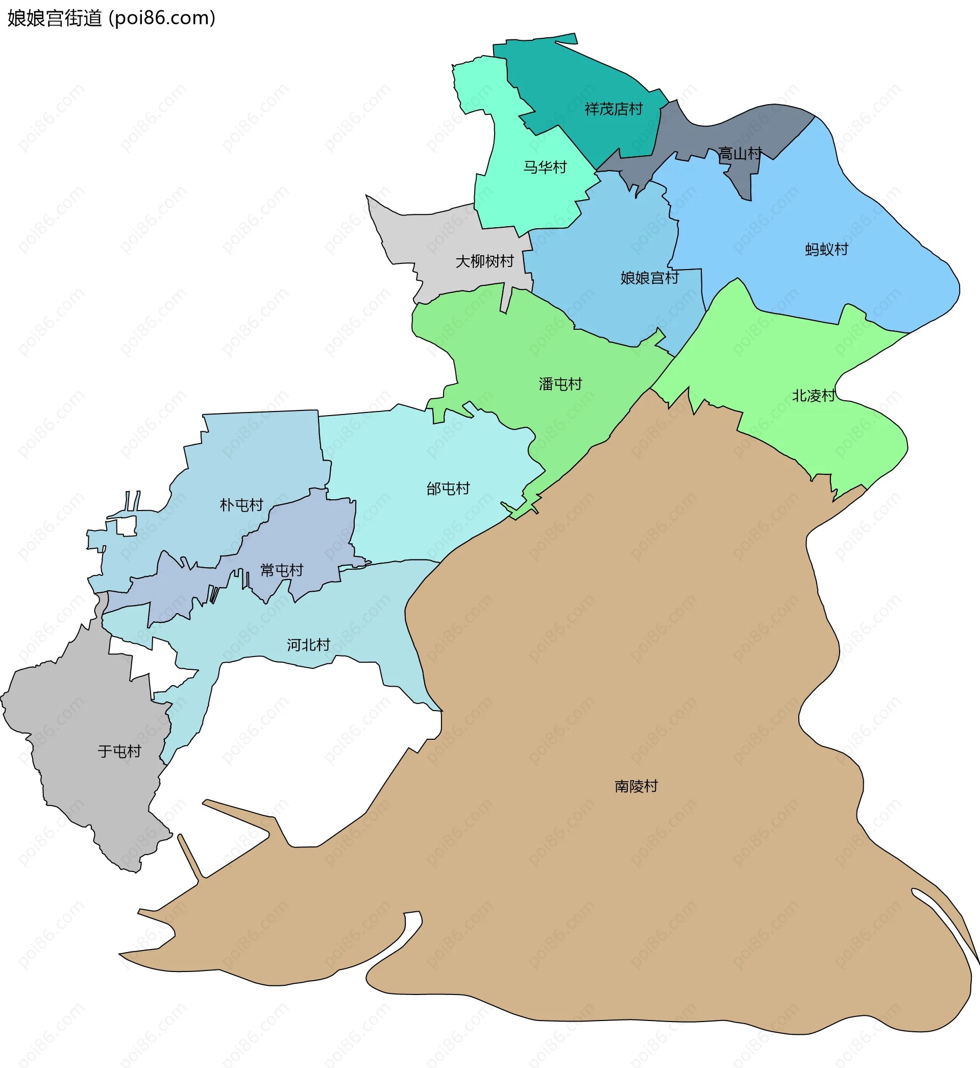 娘娘宫街道边界地图(五级行政区划)