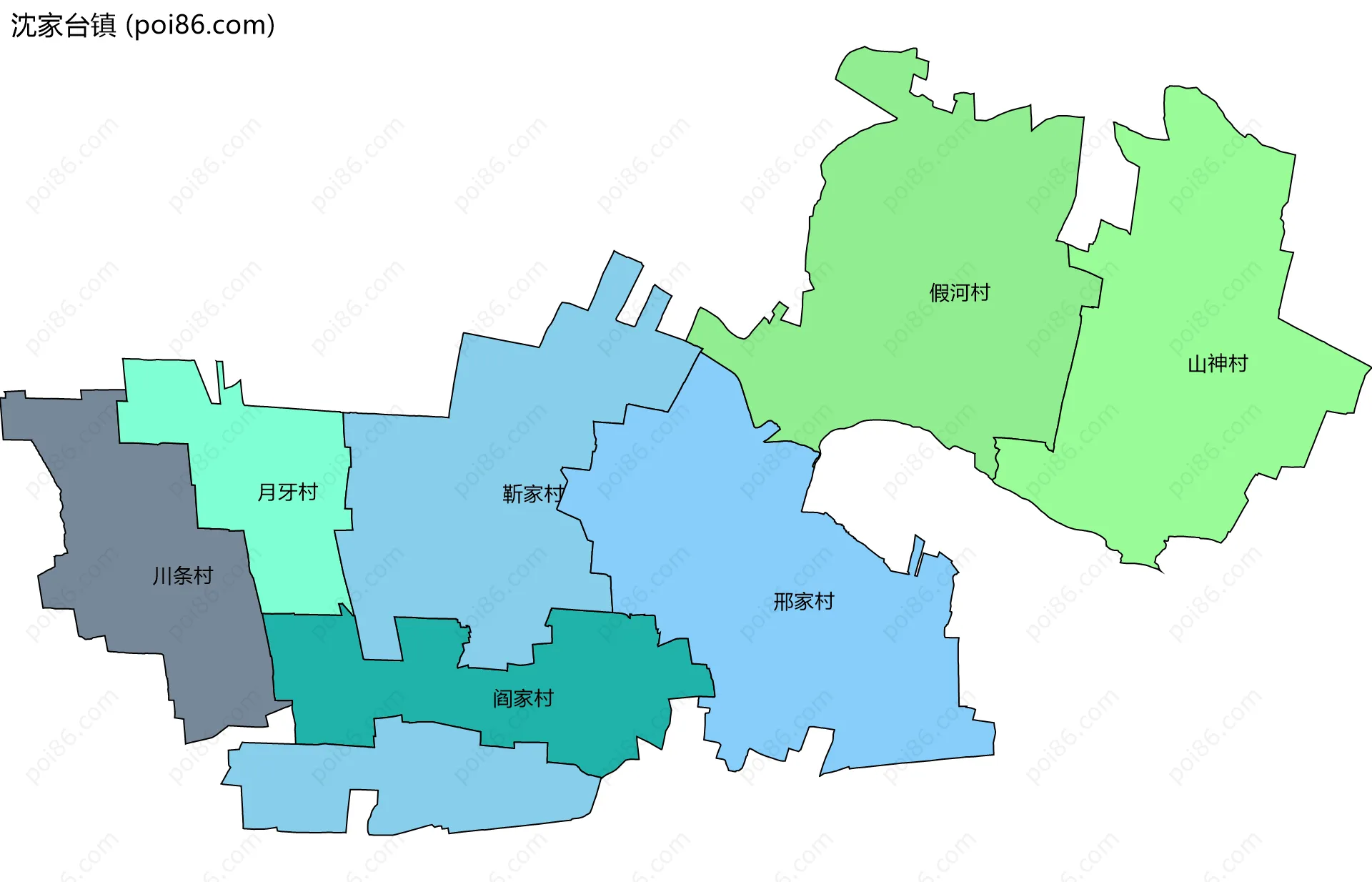 沈家台镇边界地图(五级行政区划)