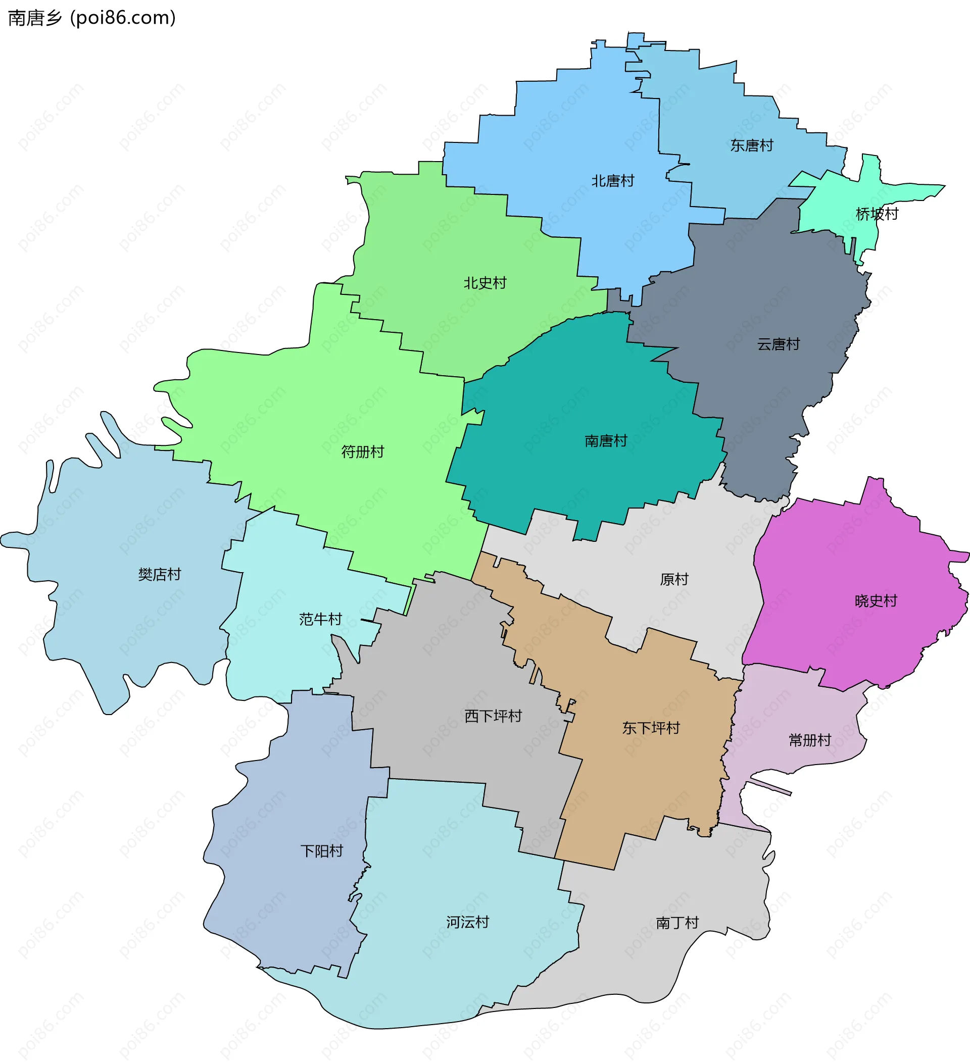 南唐乡边界地图(五级行政区划)