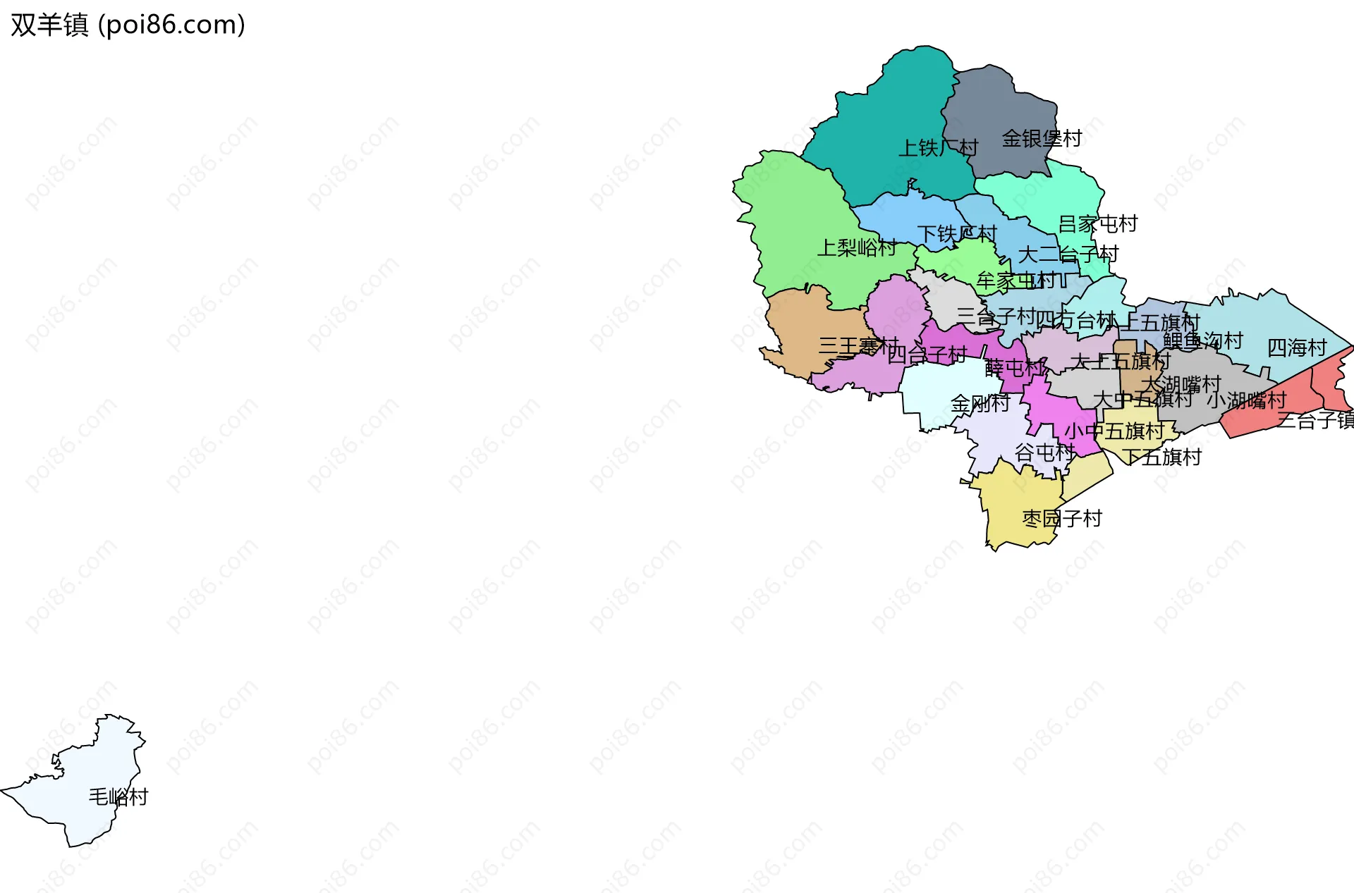 双羊镇边界地图(五级行政区划)
