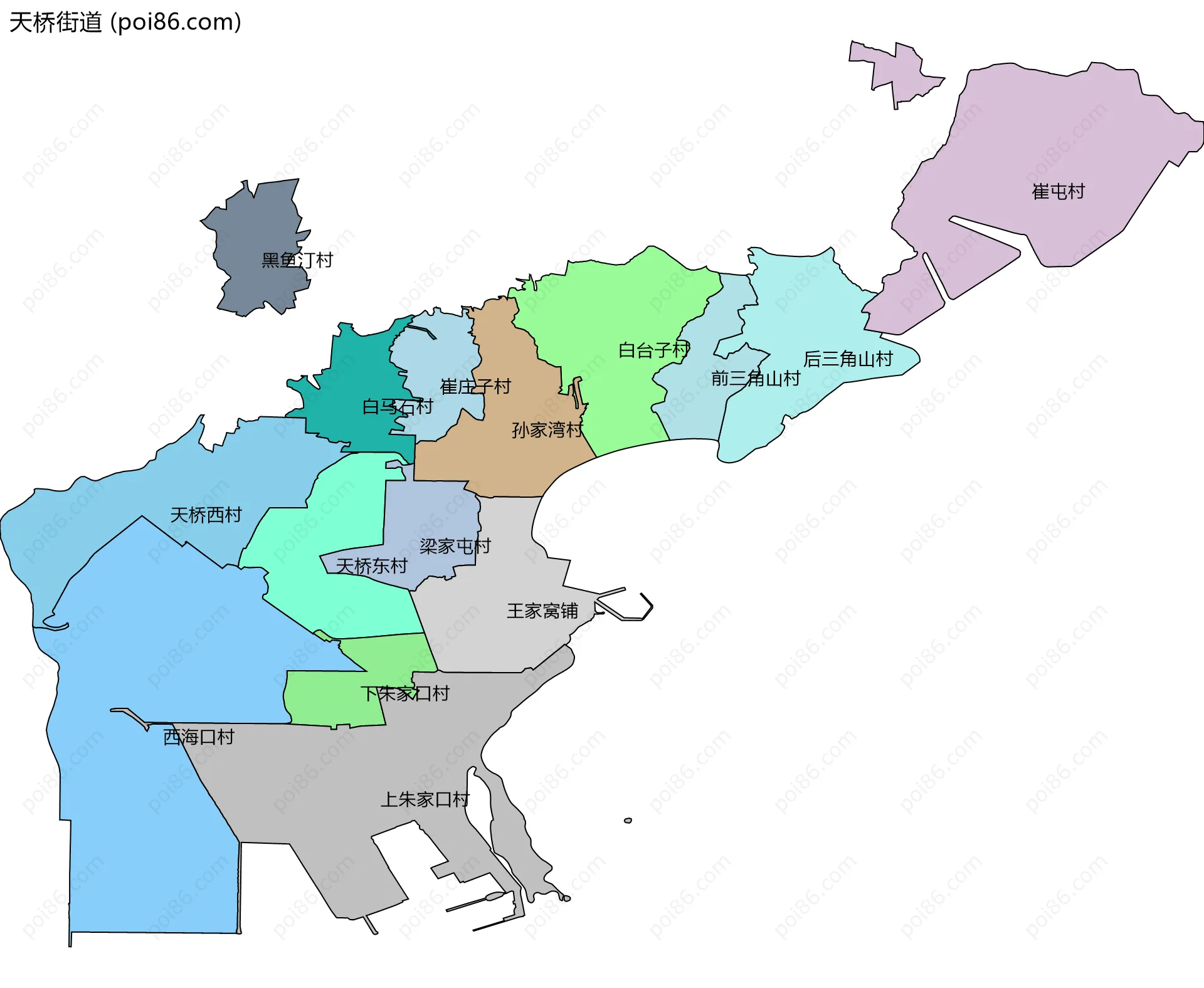 天桥街道边界地图(五级行政区划)