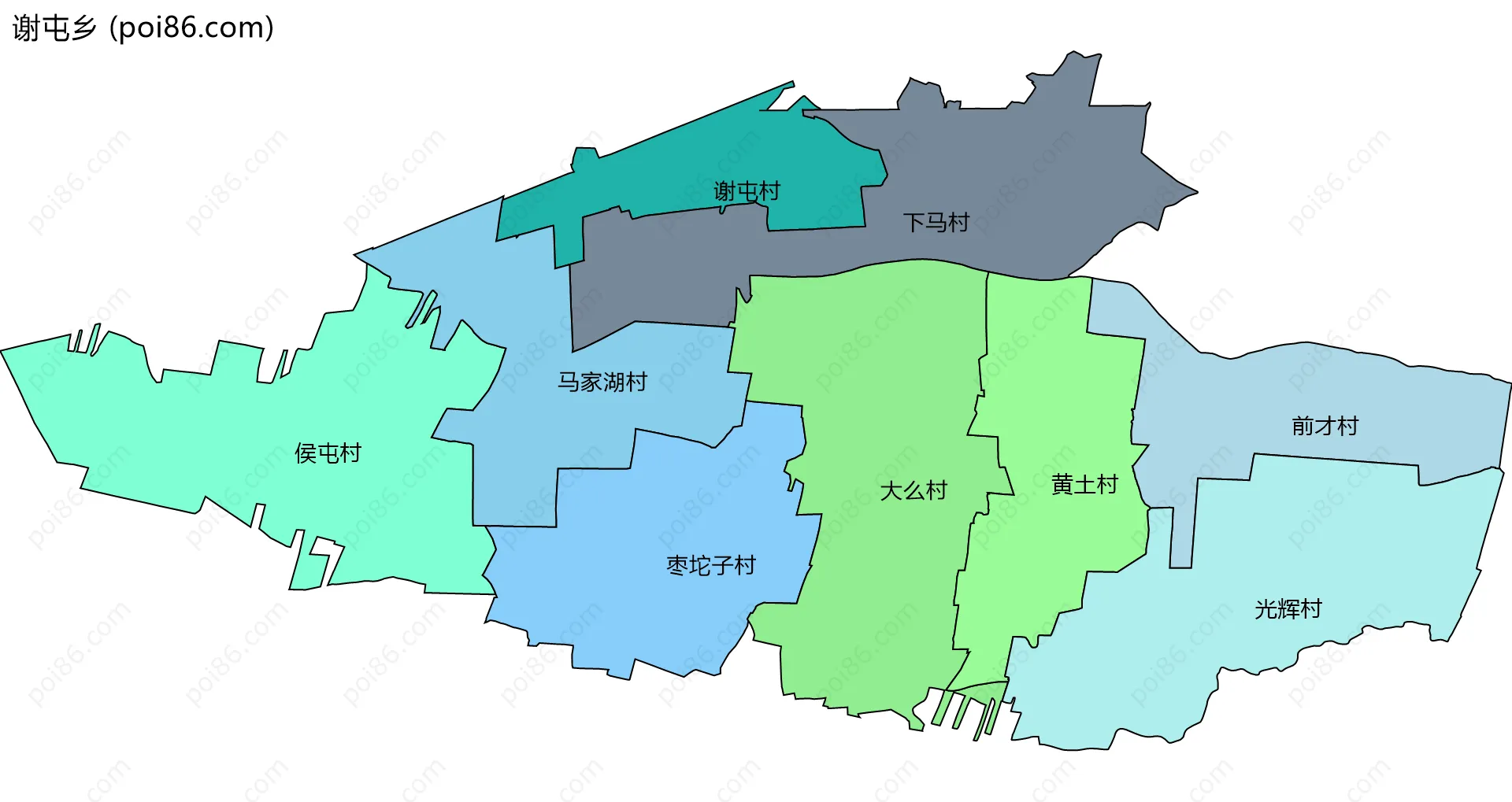 谢屯乡边界地图(五级行政区划)