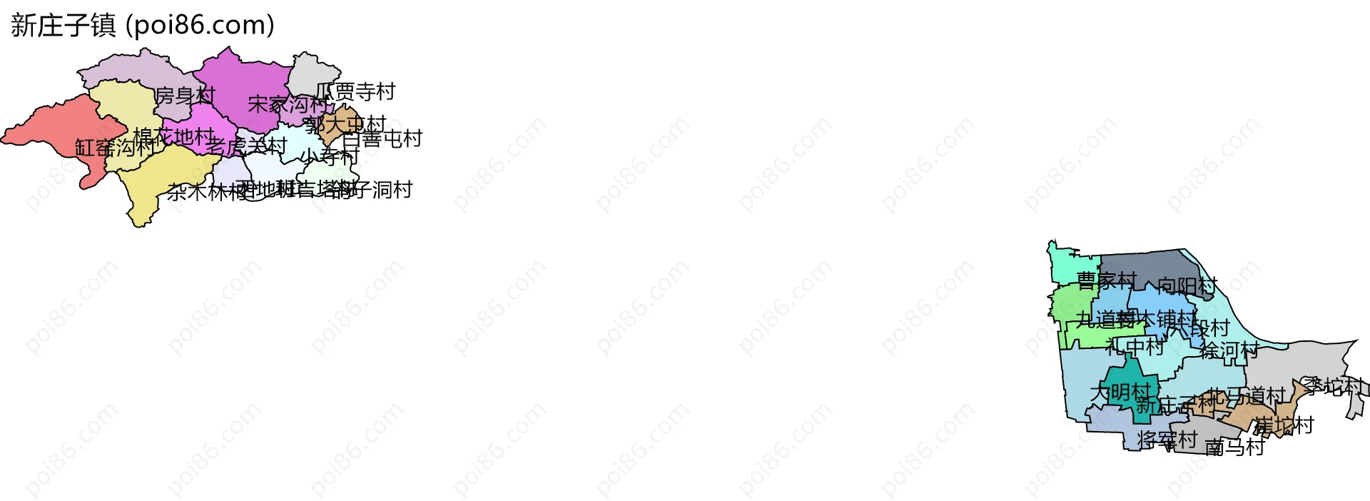 新庄子镇边界地图(五级行政区划)