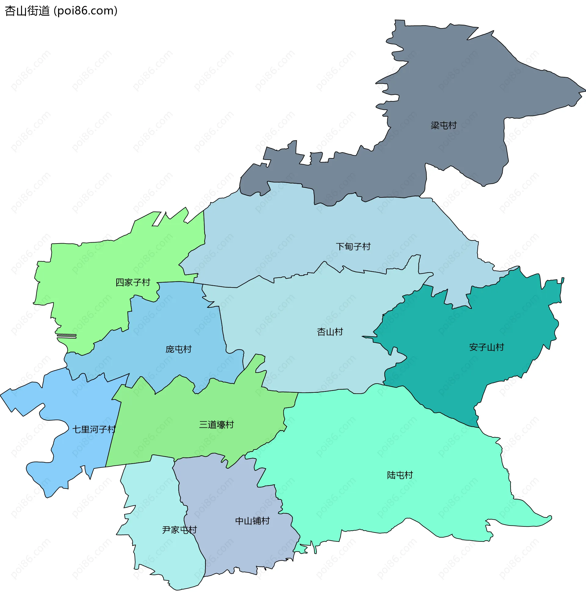 杏山街道边界地图(五级行政区划)