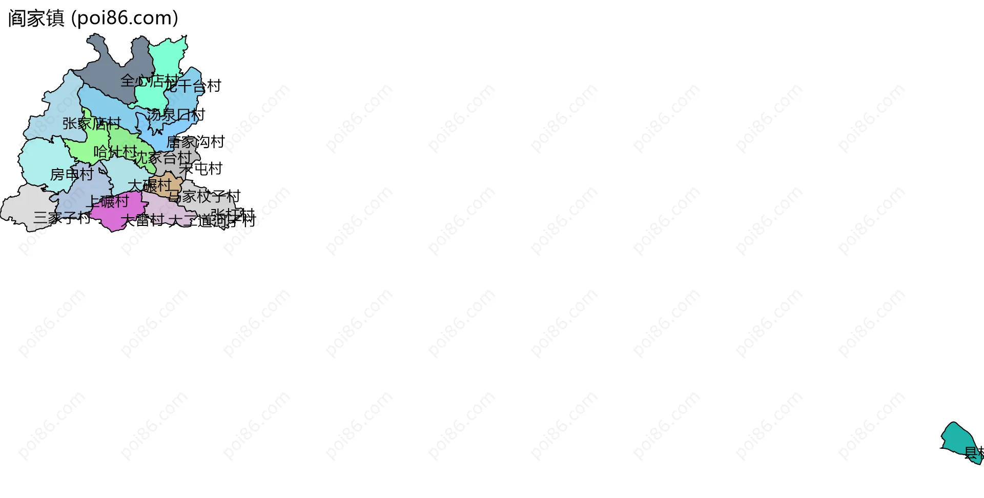 阎家镇边界地图(五级行政区划)