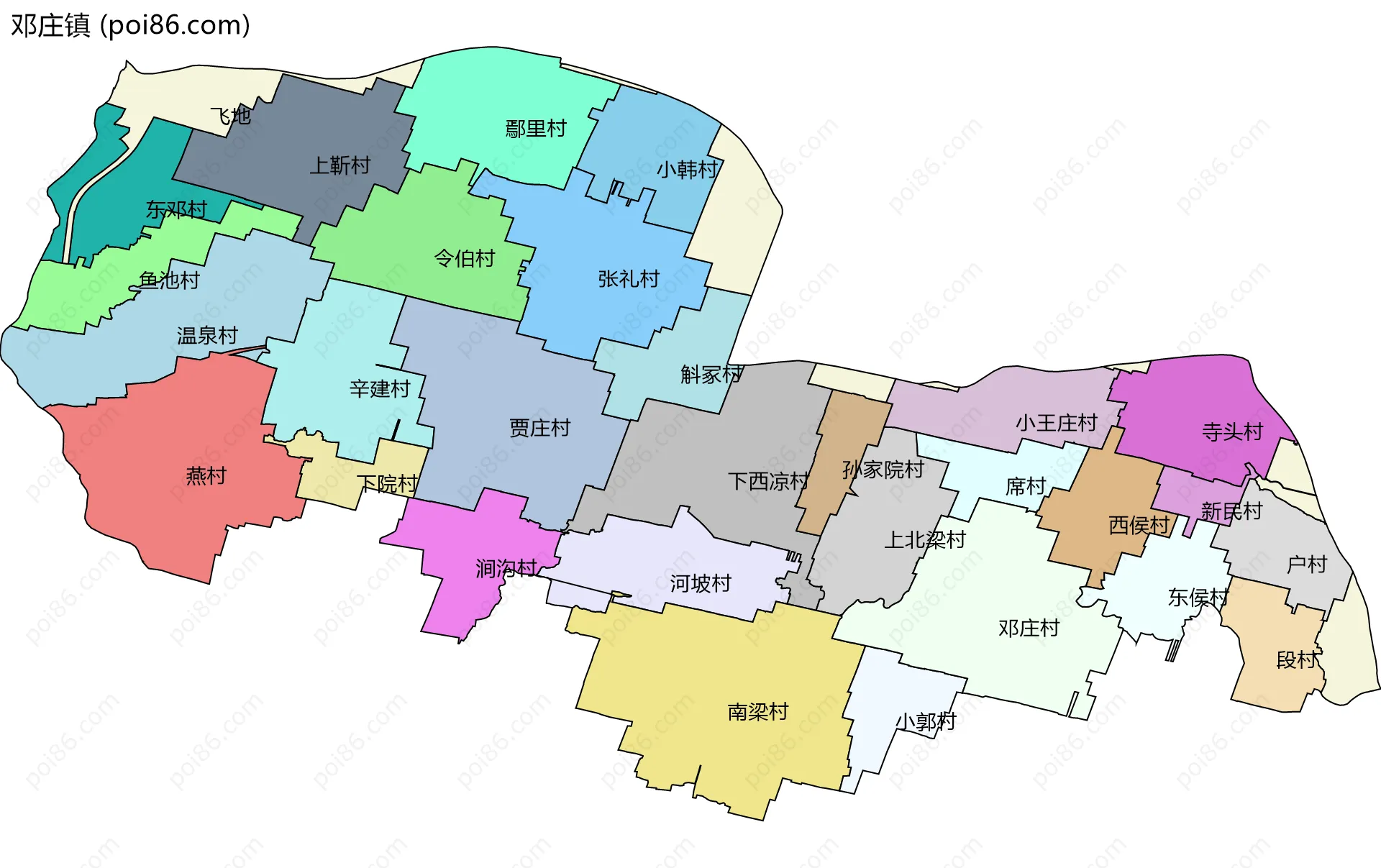 邓庄镇边界地图(五级行政区划)