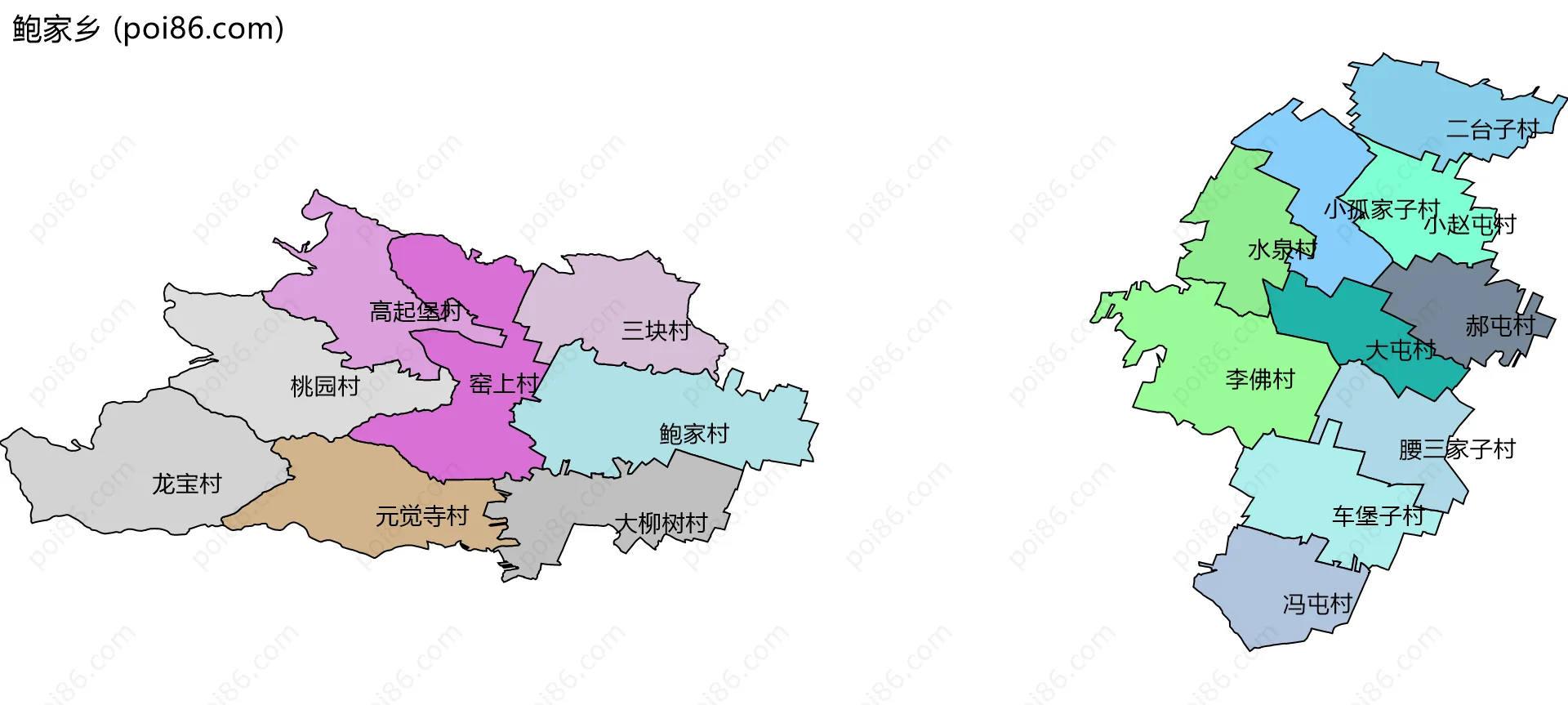 鲍家乡边界地图(五级行政区划)