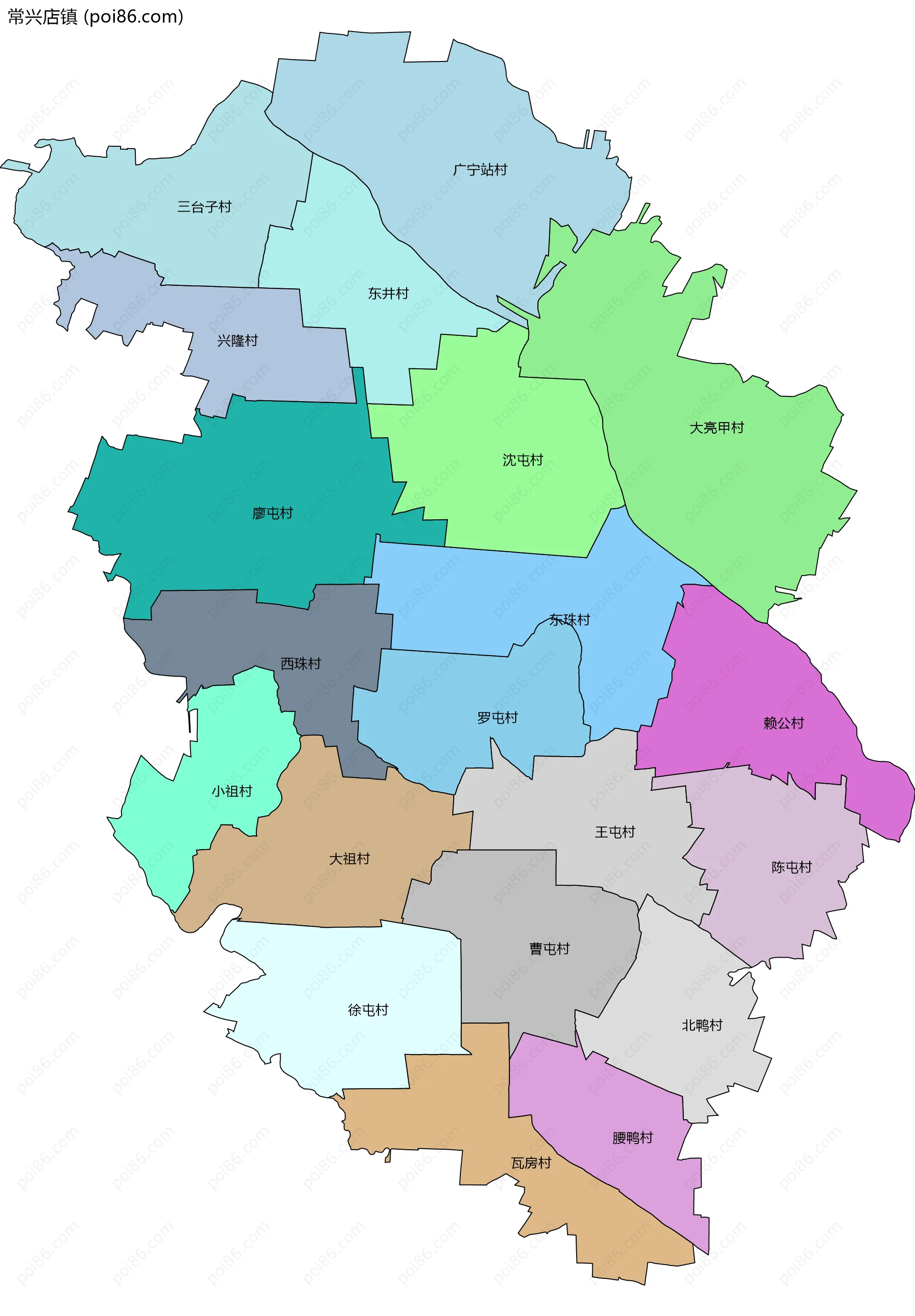 常兴店镇边界地图(五级行政区划)