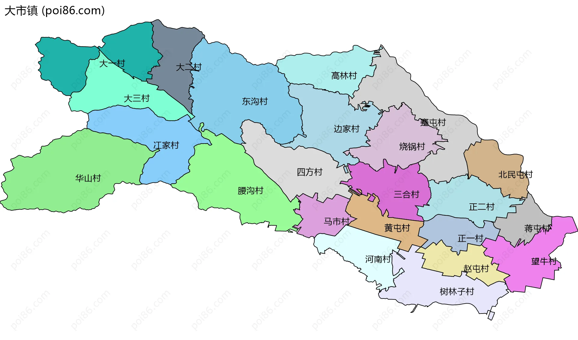 大市镇边界地图(五级行政区划)