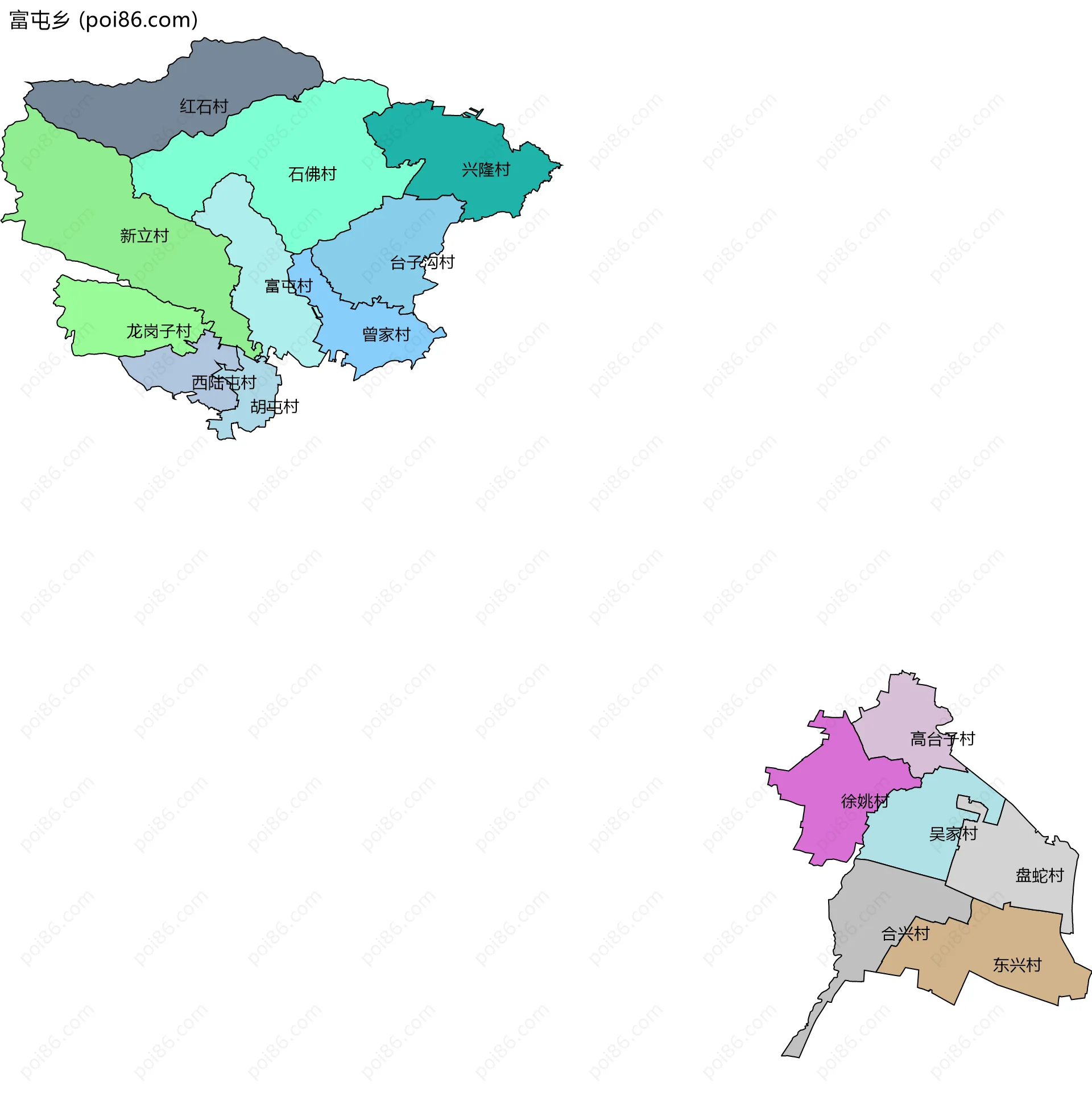 富屯乡边界地图(五级行政区划)