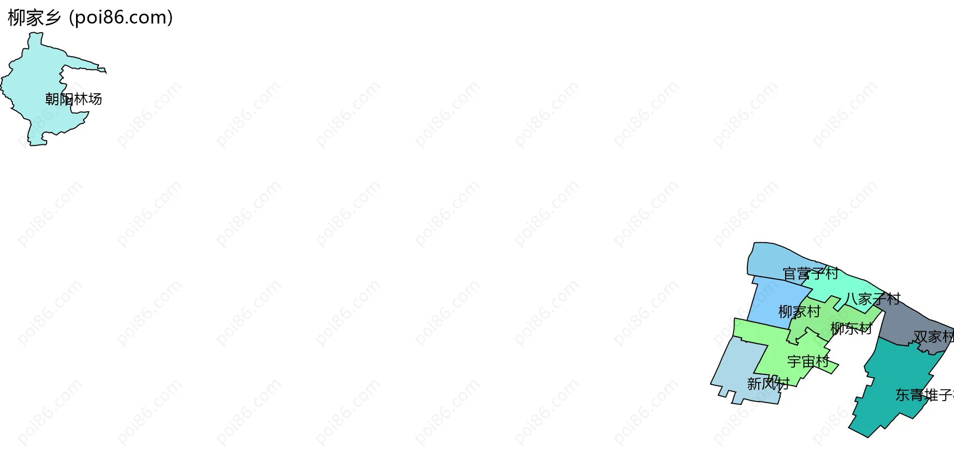 柳家乡边界地图(五级行政区划)