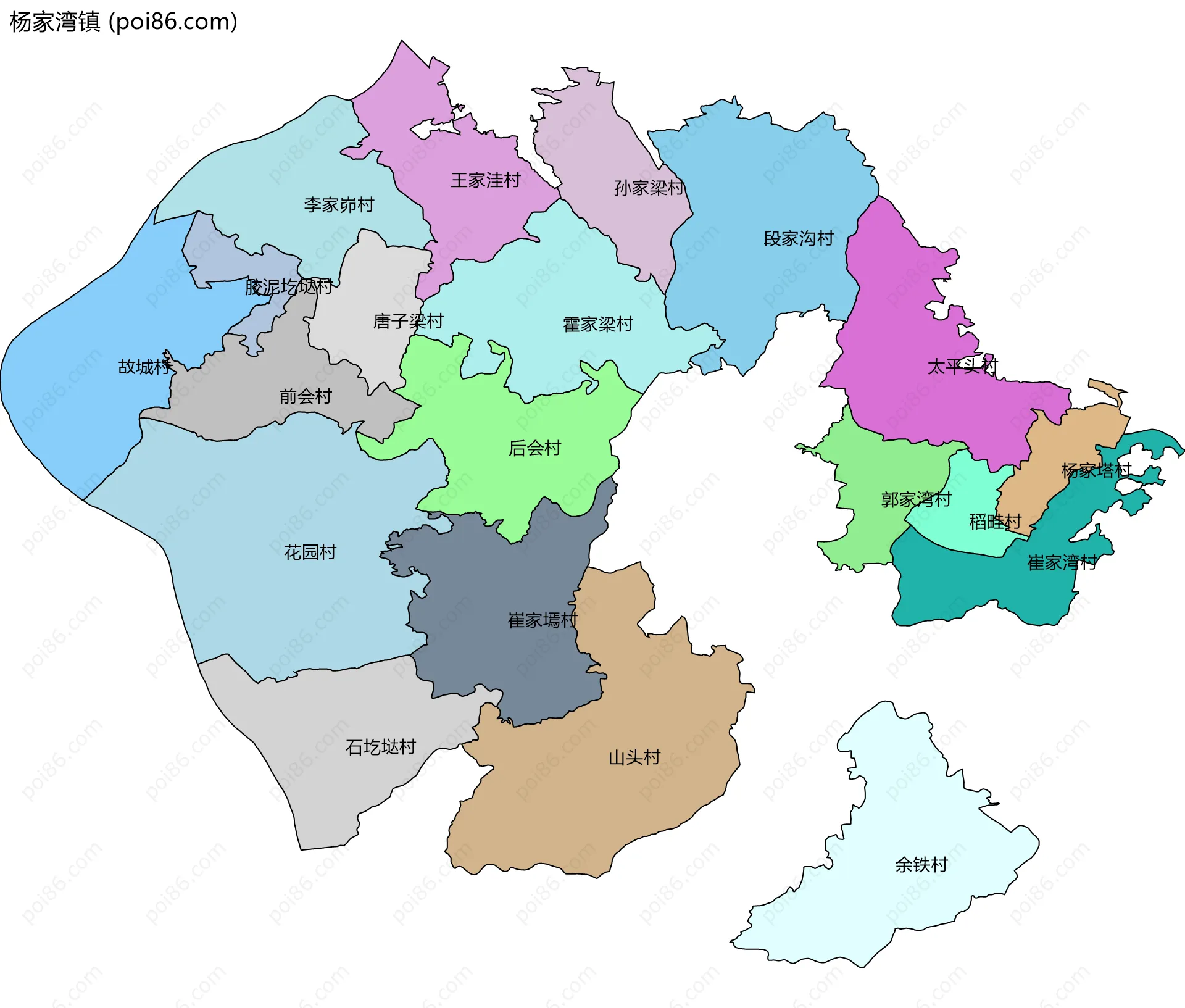 杨家湾镇边界地图(五级行政区划)