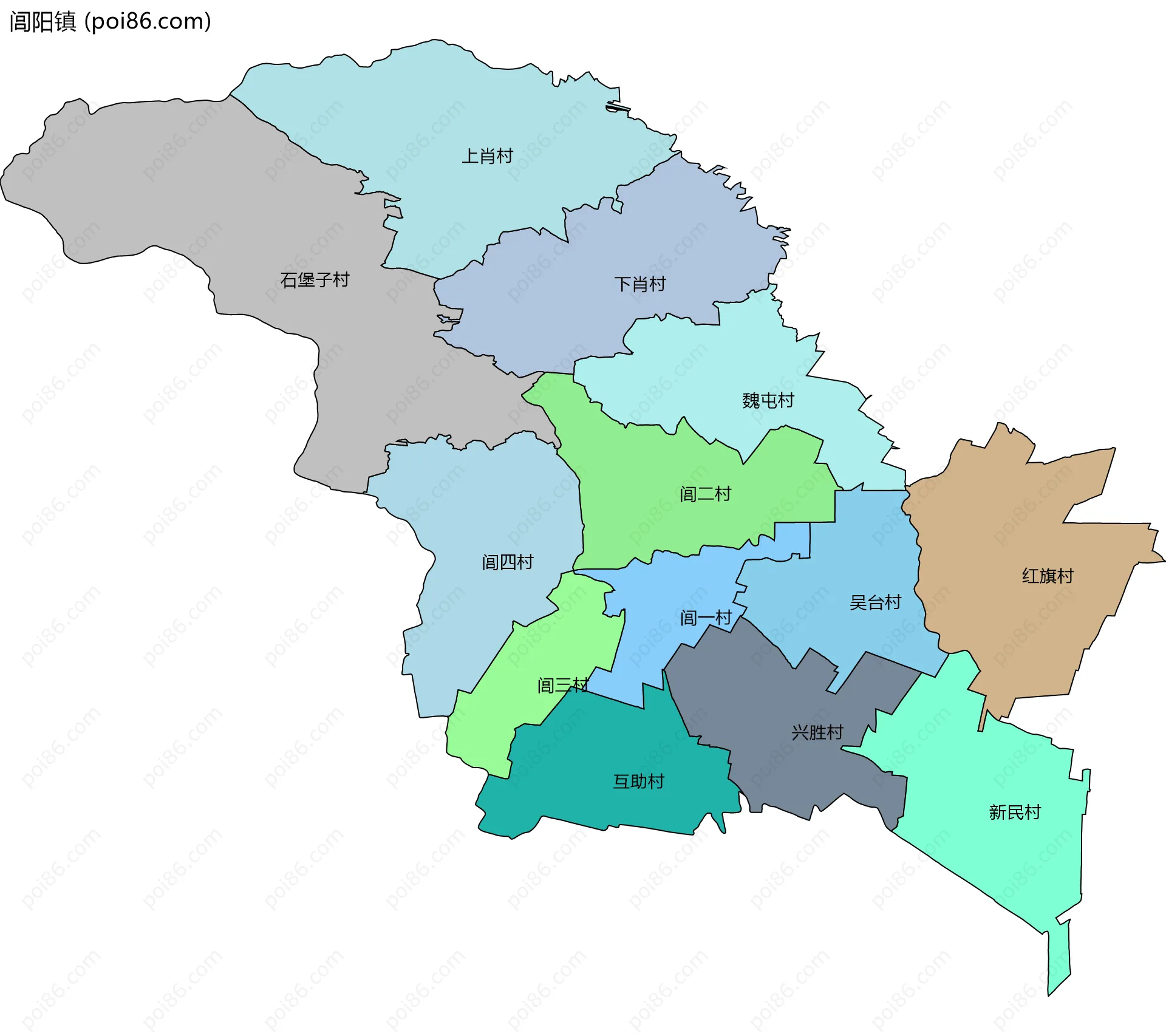 闾阳镇边界地图(五级行政区划)