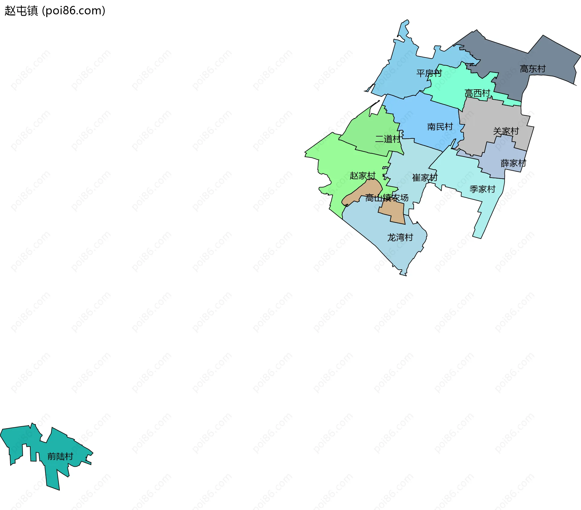赵屯镇边界地图(五级行政区划)