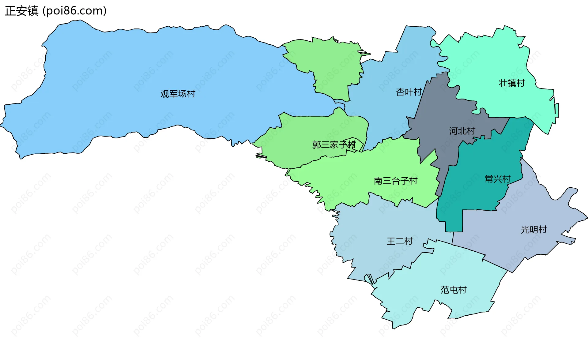 正安镇边界地图(五级行政区划)