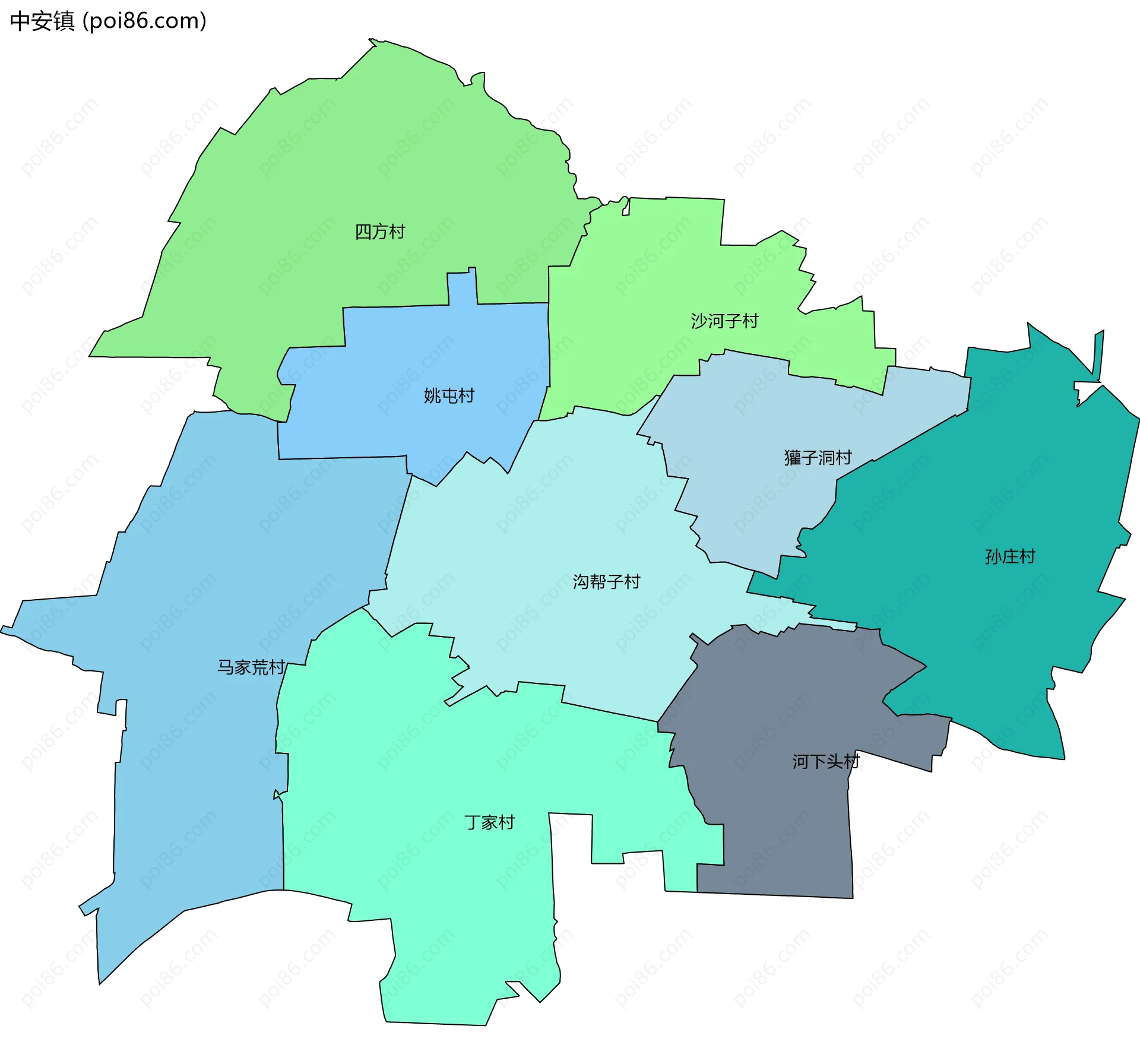 中安镇边界地图(五级行政区划)